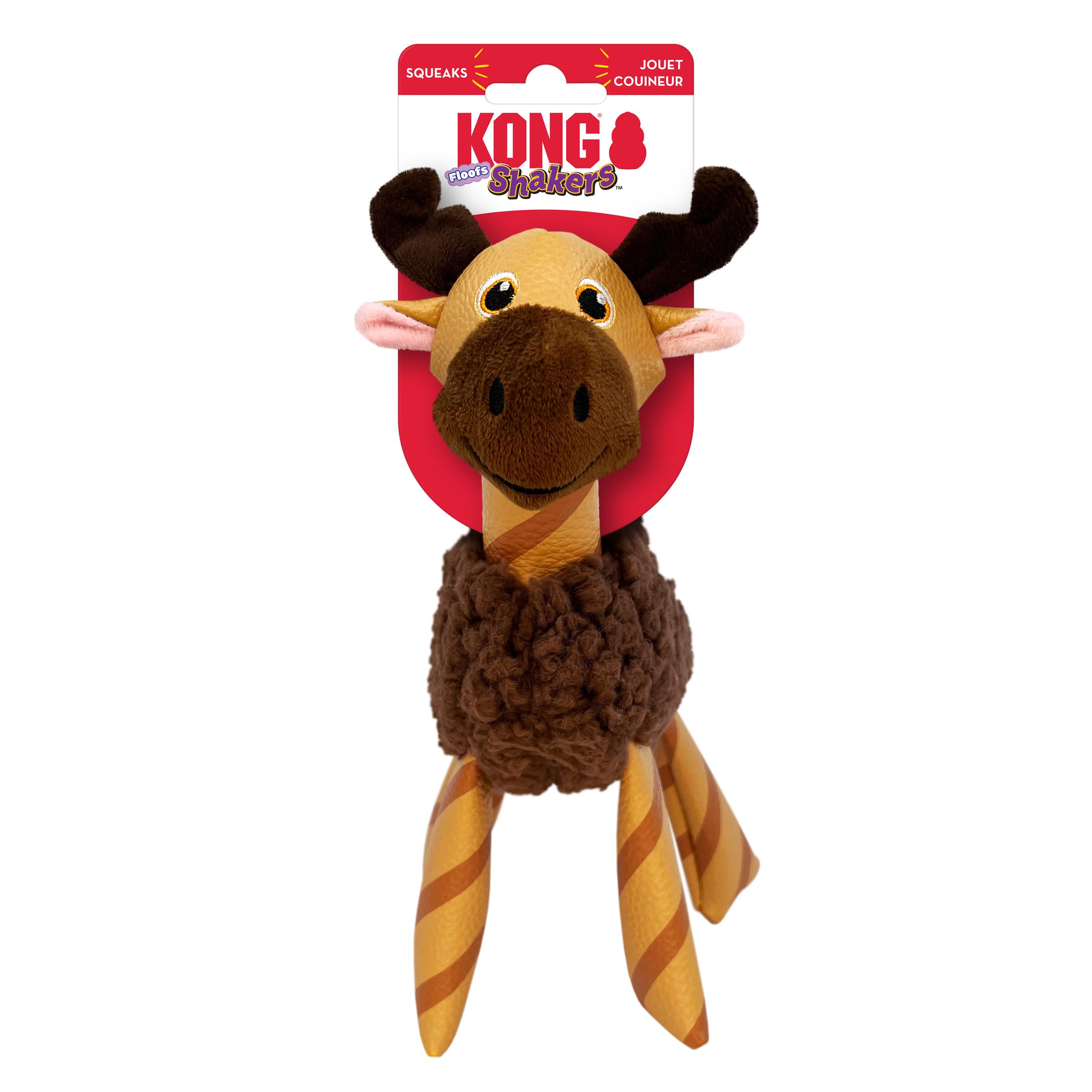 Kong Floofs Shakers - Fluffy Fleece With Squeaker And Faux Leather Legs - Dog Toy (Moose, X-Small/Small)