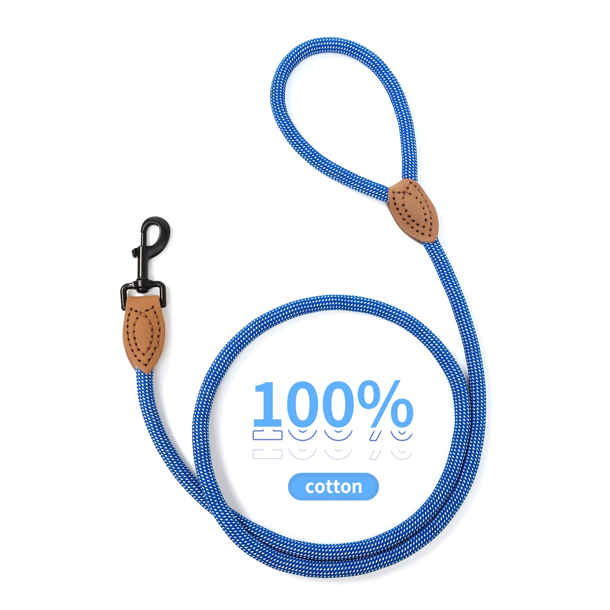Mile High Life Rope Leash With Genuine Leather Connection, 6 Ft/5 Ft/4 Ft, Heavy Duty Leash For Medium & Large Dogs (Blue White,