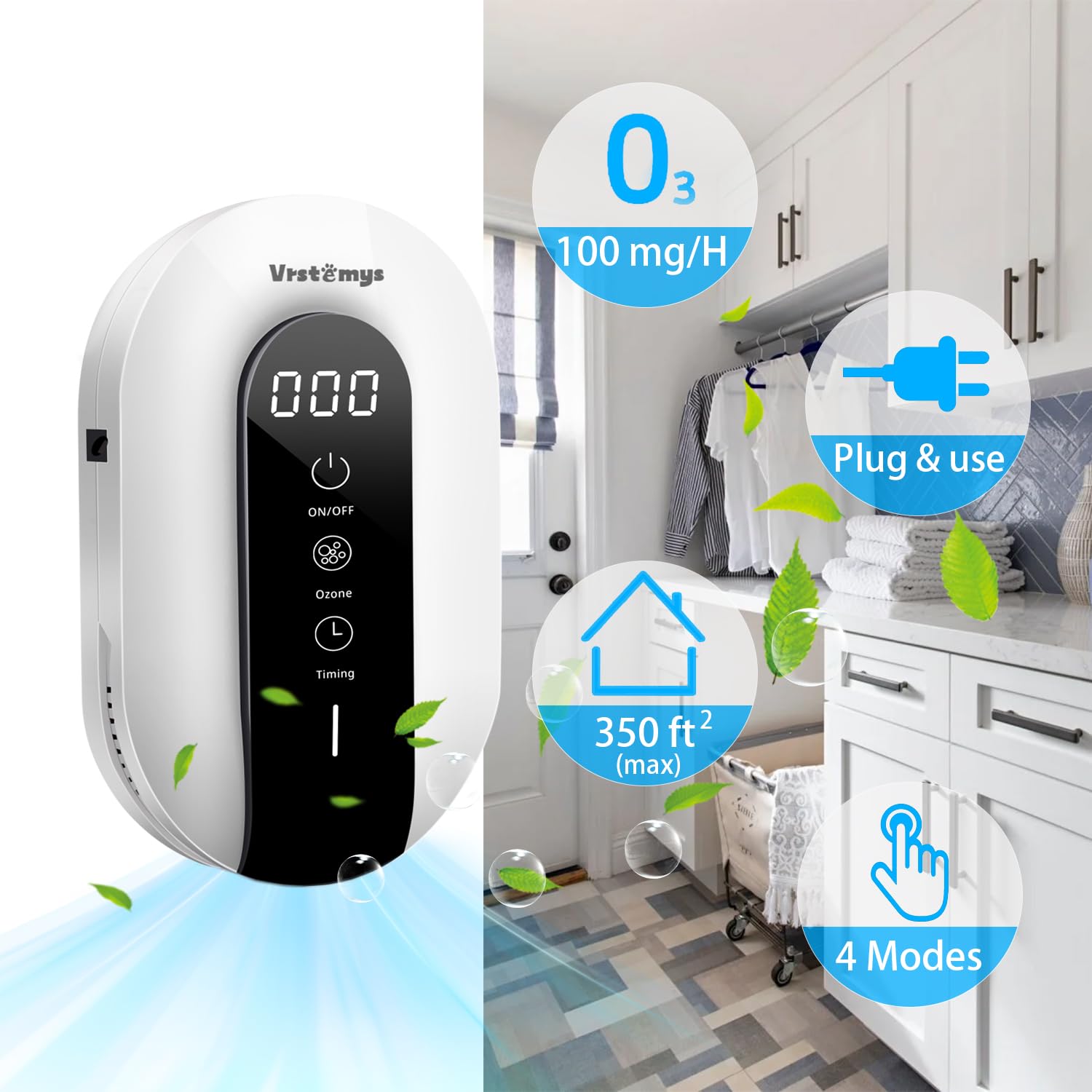 Vrstemys Ozone Odor Eliminator, Cat Litter Deodorizer, 99% Home Air Purifier, 1 oz, White, for Strong Odors, Dog Poof & Smoke