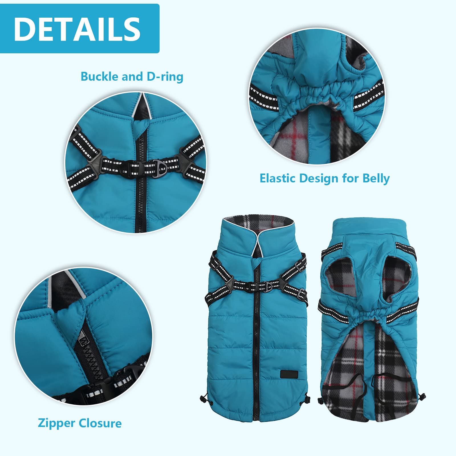 Winter Warm Coat Geyecete Waterproof Dog Winter Jacket With Harness Traction Belt,Pet Outdoor Jacket Dog Autumn And Winter Clothes For Medium, Small Dog-Blue-Xs