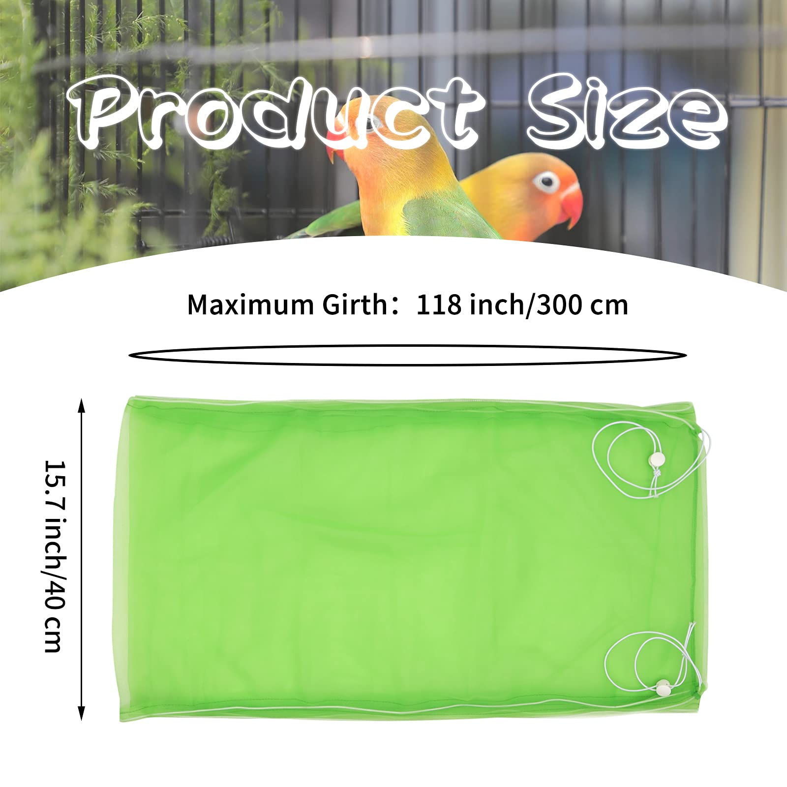 Daoeny Large Bird Cage Cover, Bird Cage Seed Catcher, Adjustable Soft Airy Nylon Mesh Net, Birdcage Cover Skirt Seed Guard For Parrot Parakeet Macaw African Round Square Cages (Green)