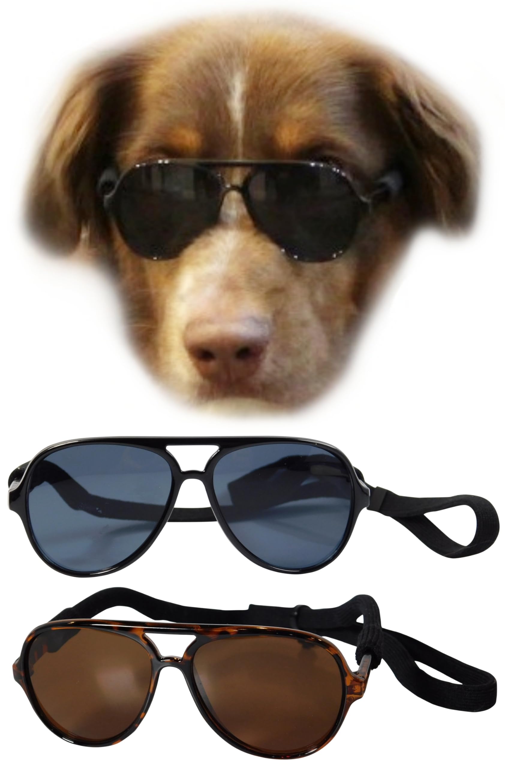 G010 Dog Pet Costume Prop Aviator Sunglasses Medium Breeds 20-40 Lbs (2-Pack Black+ Tortoise Brown)