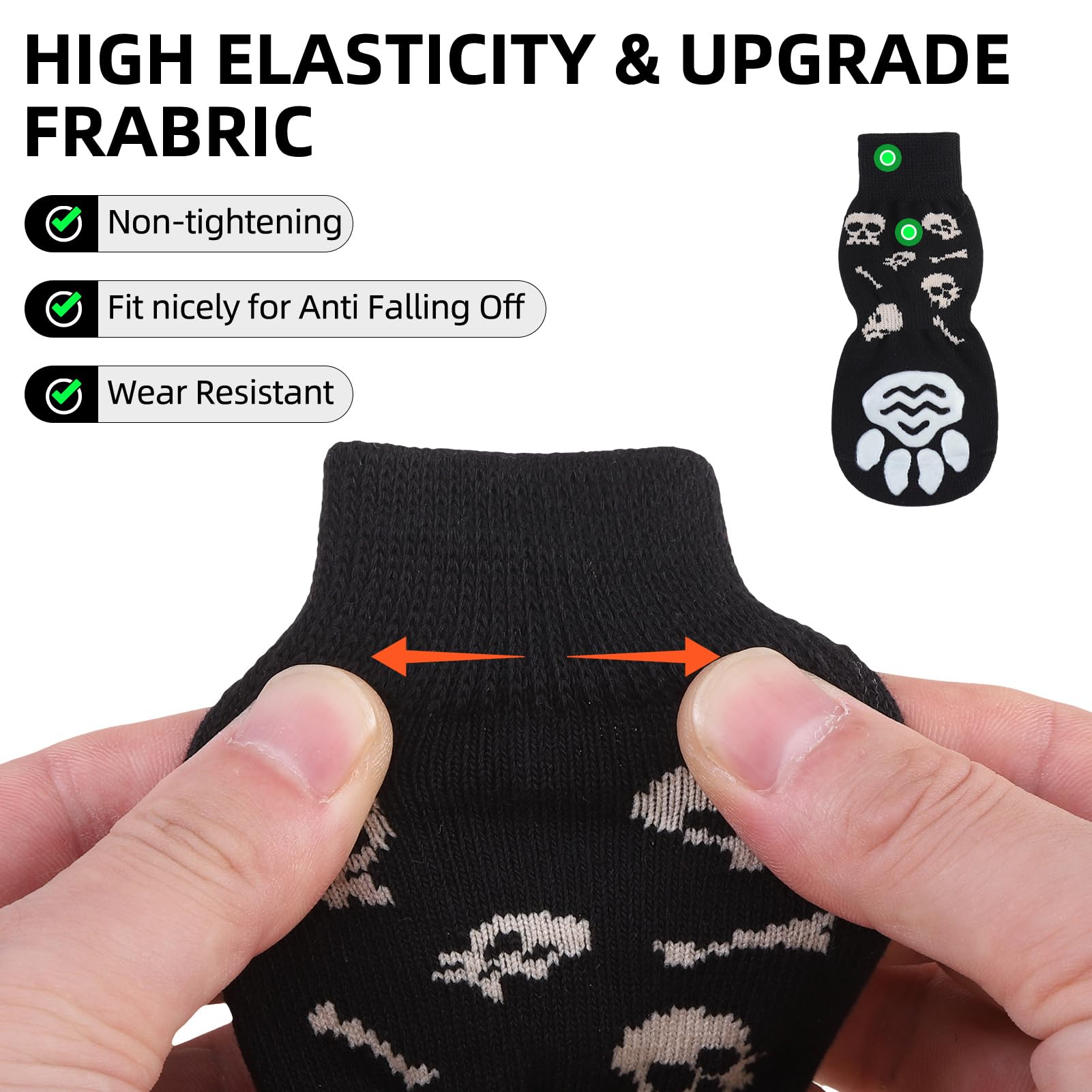 PUPTECK Anti-Slip Dog Socks - 2 Pairs, Double Grippers, Small, Black Skull, Durable Polyester, Traction Booties for Dogs