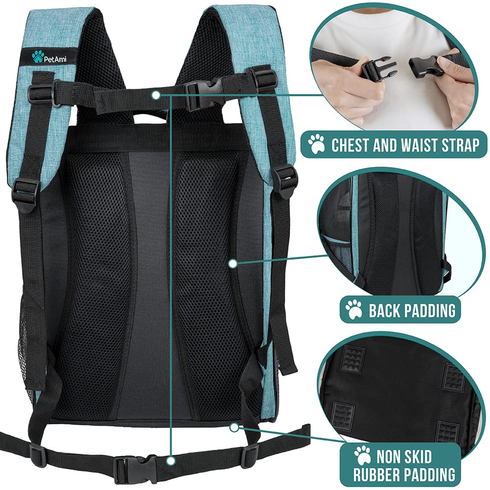 Petami Dog Backpack Carrier For Small Large Cat, Pet, Puppy, Ventilated Pet Hiking Backpack Travel Bag, Airline Approved Cat Backpack Carrier, Camping Biking Dog Bag Up To 18Lbs Pet, Teal Turquoise