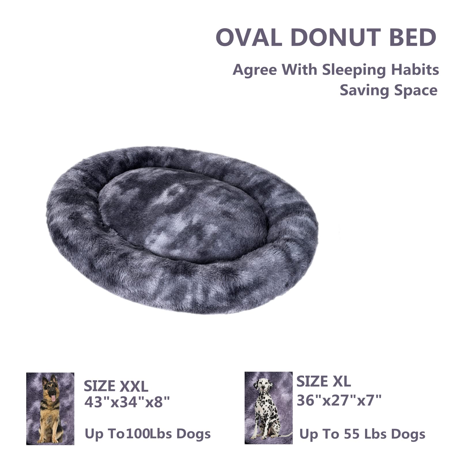Coohom Oval Calming Donut Cuddler Dog Bed,Shag Faux Fur Cat Bed Washable Round Pillow Pet Bed(30''/36'') For Small Medium Dogs (