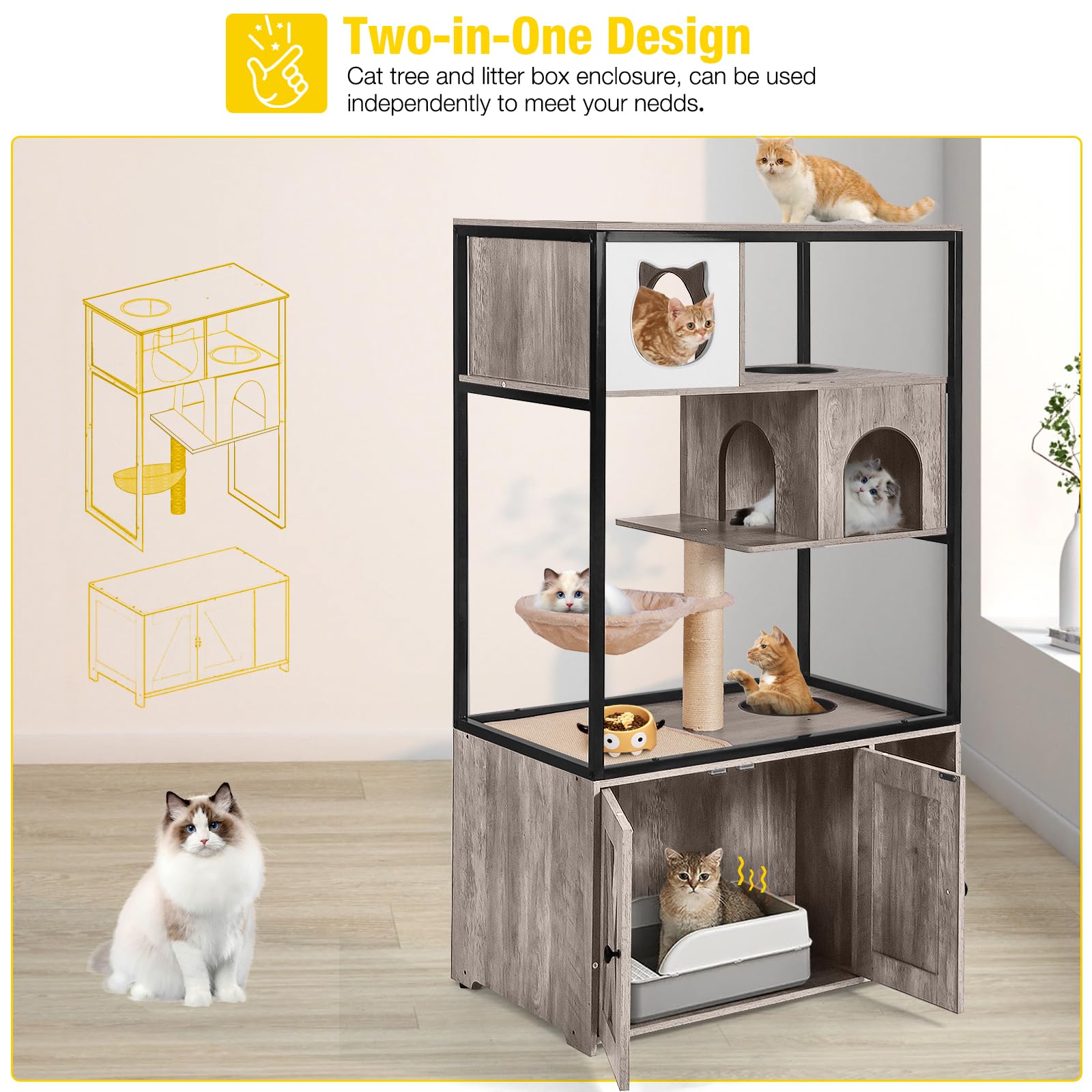 Aivituvin Cat Litter Box Enclosure, Litter Box Furniture Hidden, Wooden Cat Washroom Furniture, Indoor Cat House With Condo, Ham