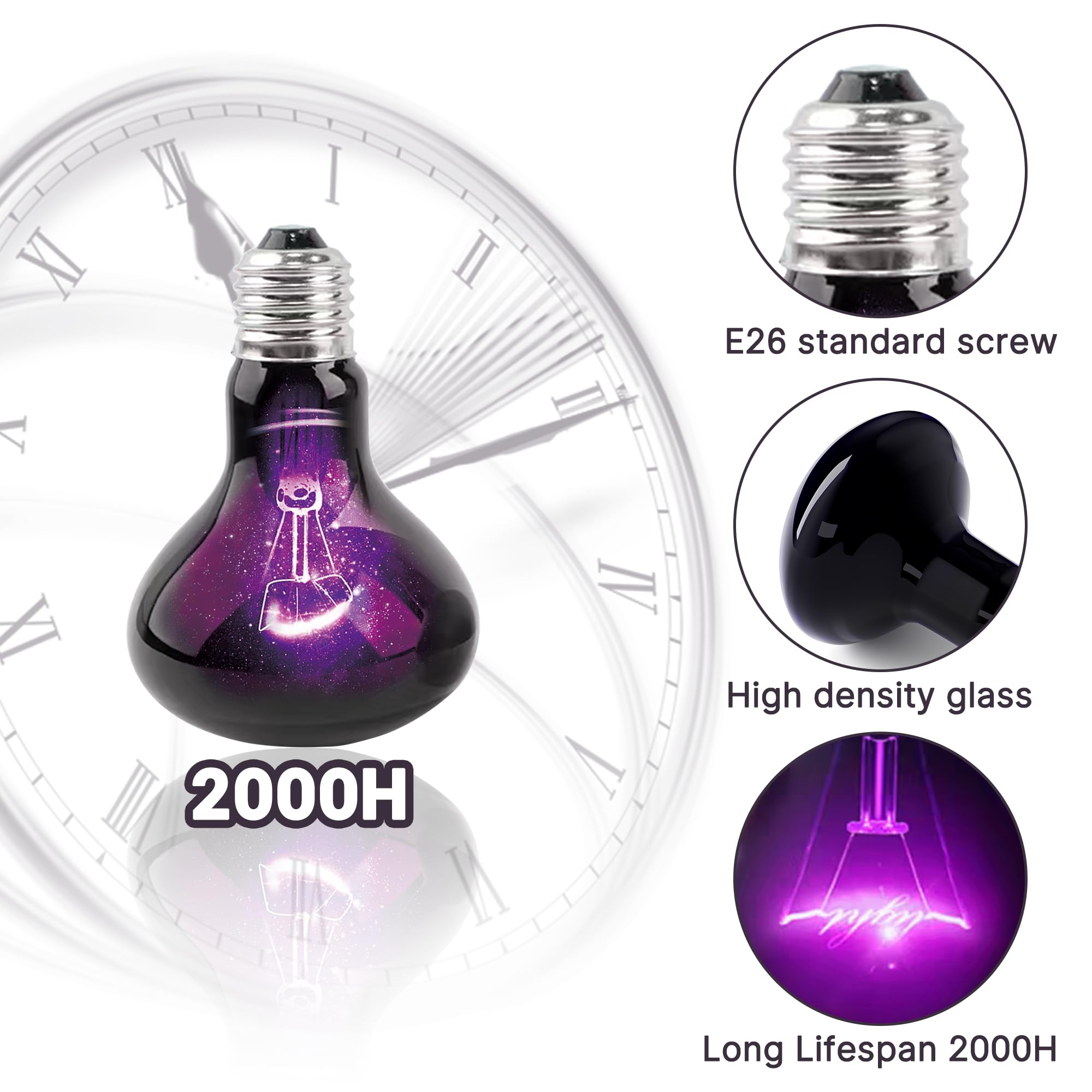 HARTOMPET 75W Reptile Night Light Bulb, UVA Heat Lamp - Simulate Natural Moonlight, Purple Basking Lamp for Bearded Dragon, Liza