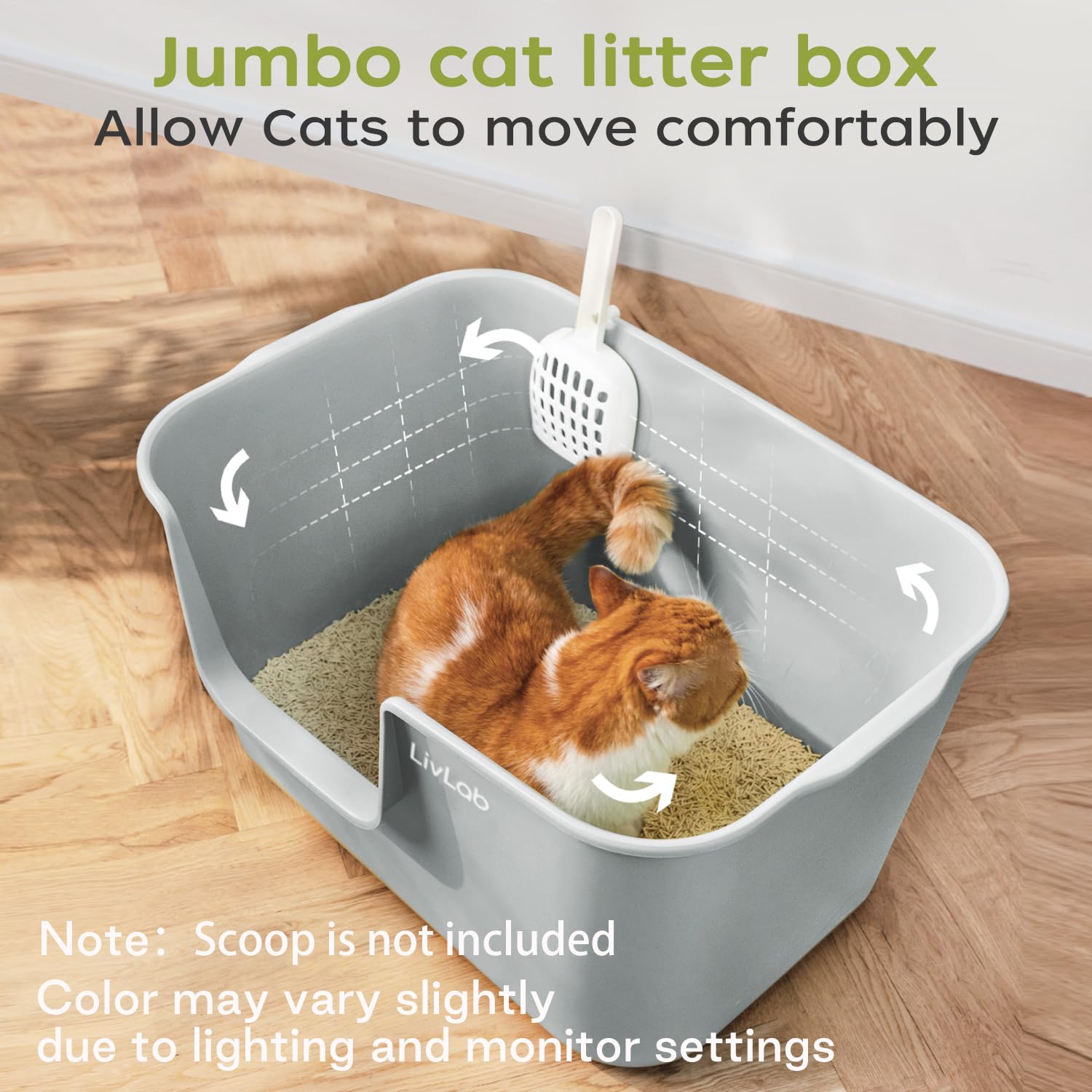 LivLab Mker Extra Large Cat Litter Box - 25 Lx16 Wx13 H Open Top High Sided Pan, XL for Big Cats, high Wall Jumbo Litter Box, An