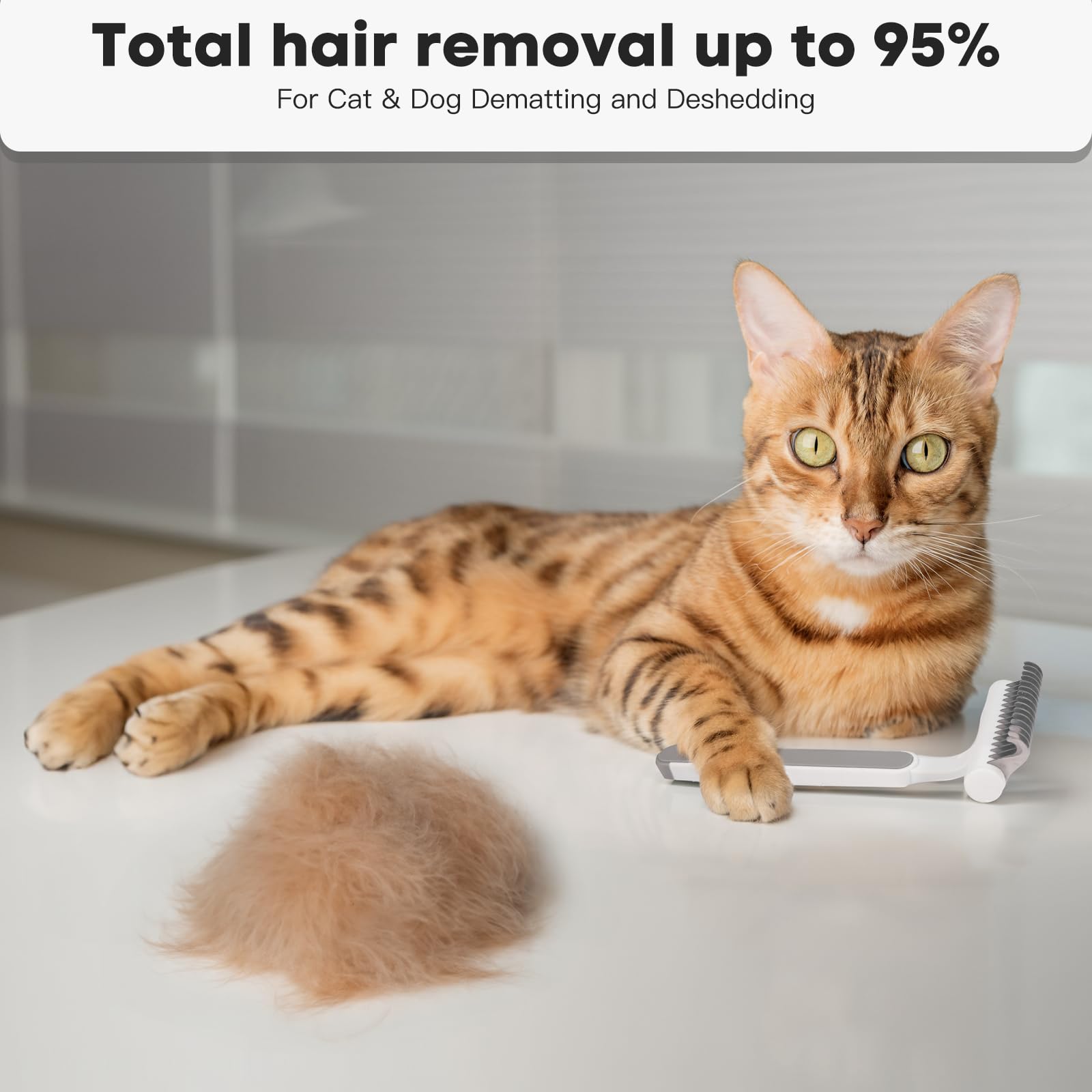 Grey Pet Grooming Undercoat Rake - Cat Deshedding Brush Dematting Comb For Long Haired Indoor Cats, Removes Loose Hair And Matte