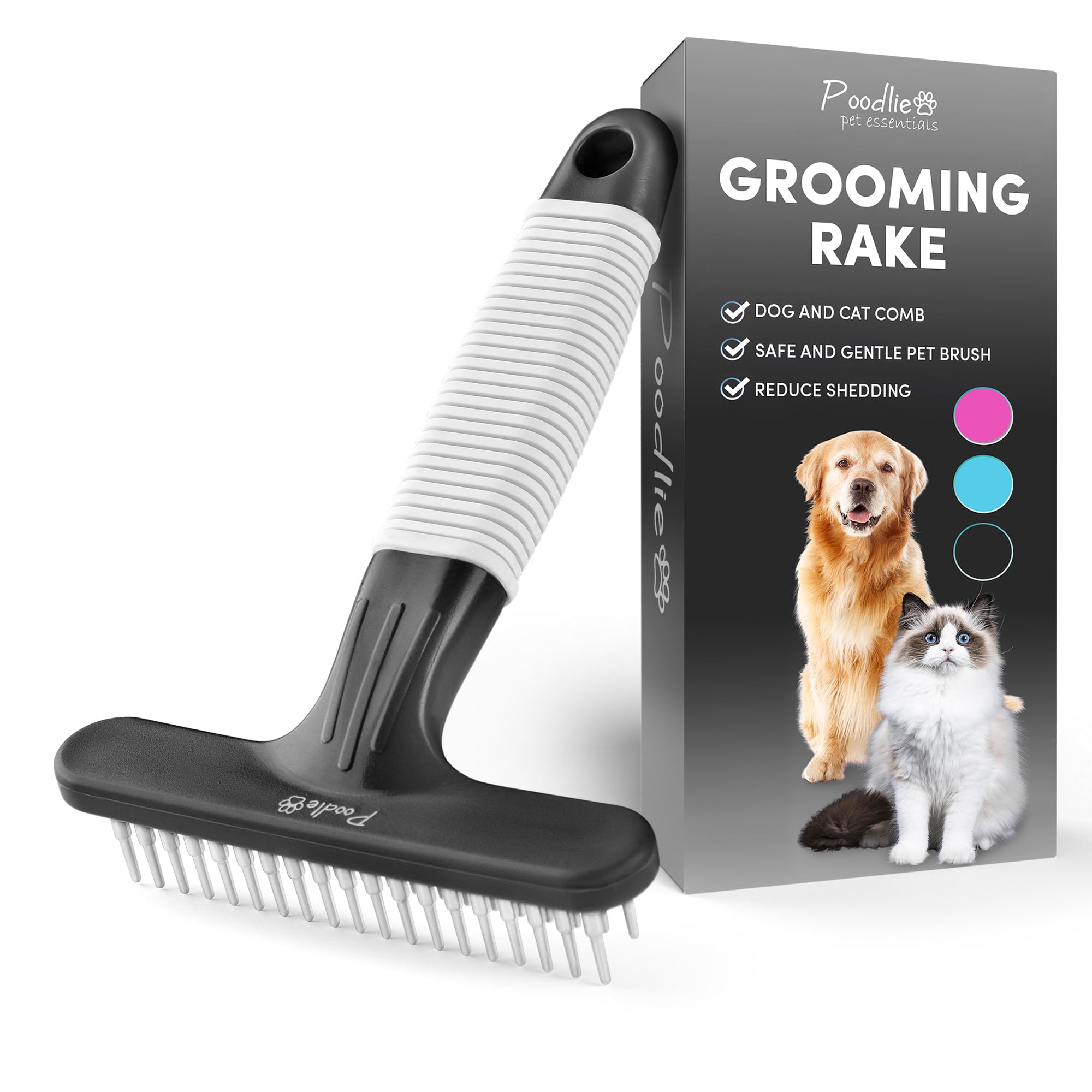 POODLIE Poodle Pet Dog Grooming Rake | Dematting Tool with Stainless Steel Shedding Comb for Pets | 2 Rows of Pins Gently Remove
