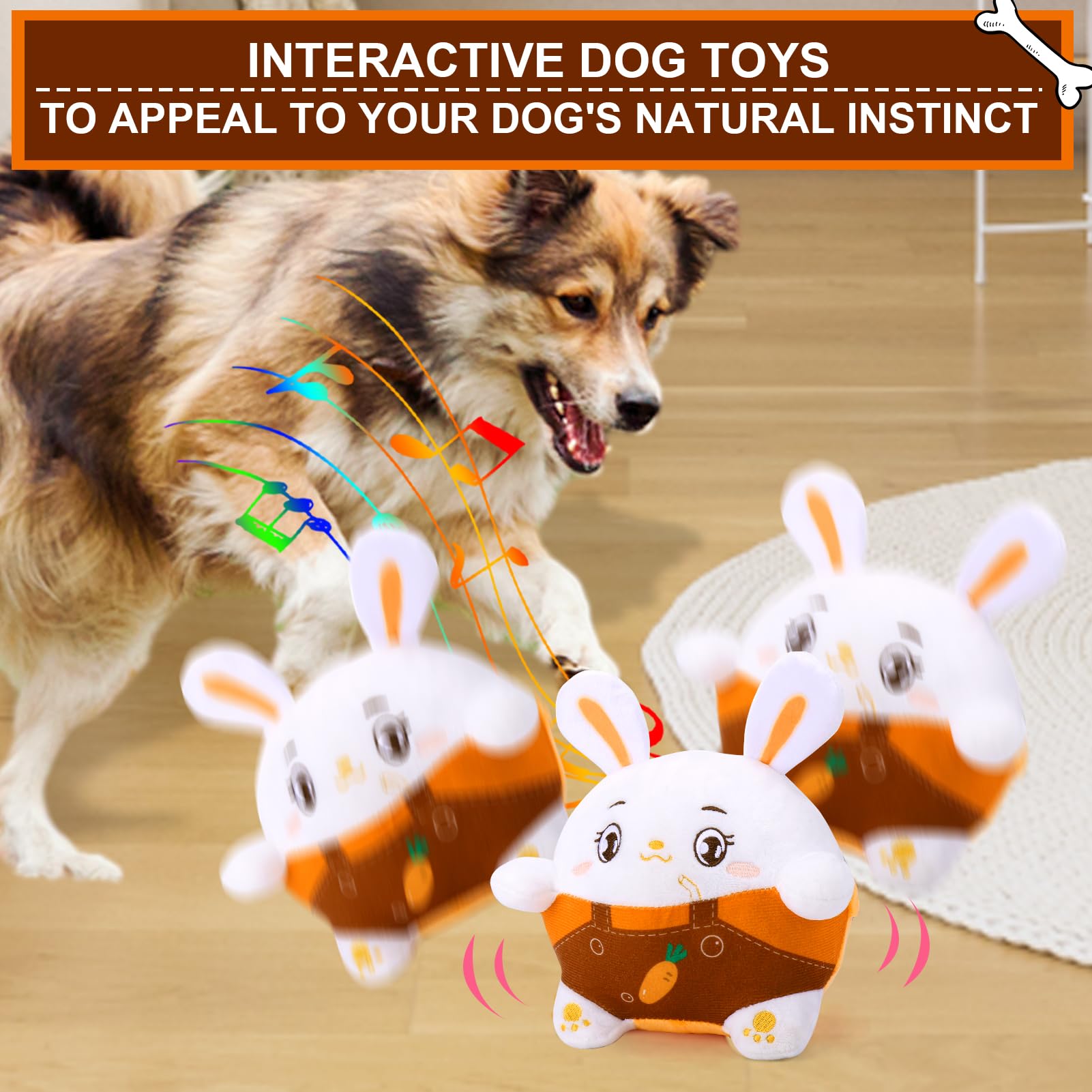 Baborui Interactive Dog Toys Bunny, Jumping Squeaky Easter Dog Toys With Recording And Music Modes, Rechargeable Moving Dog East