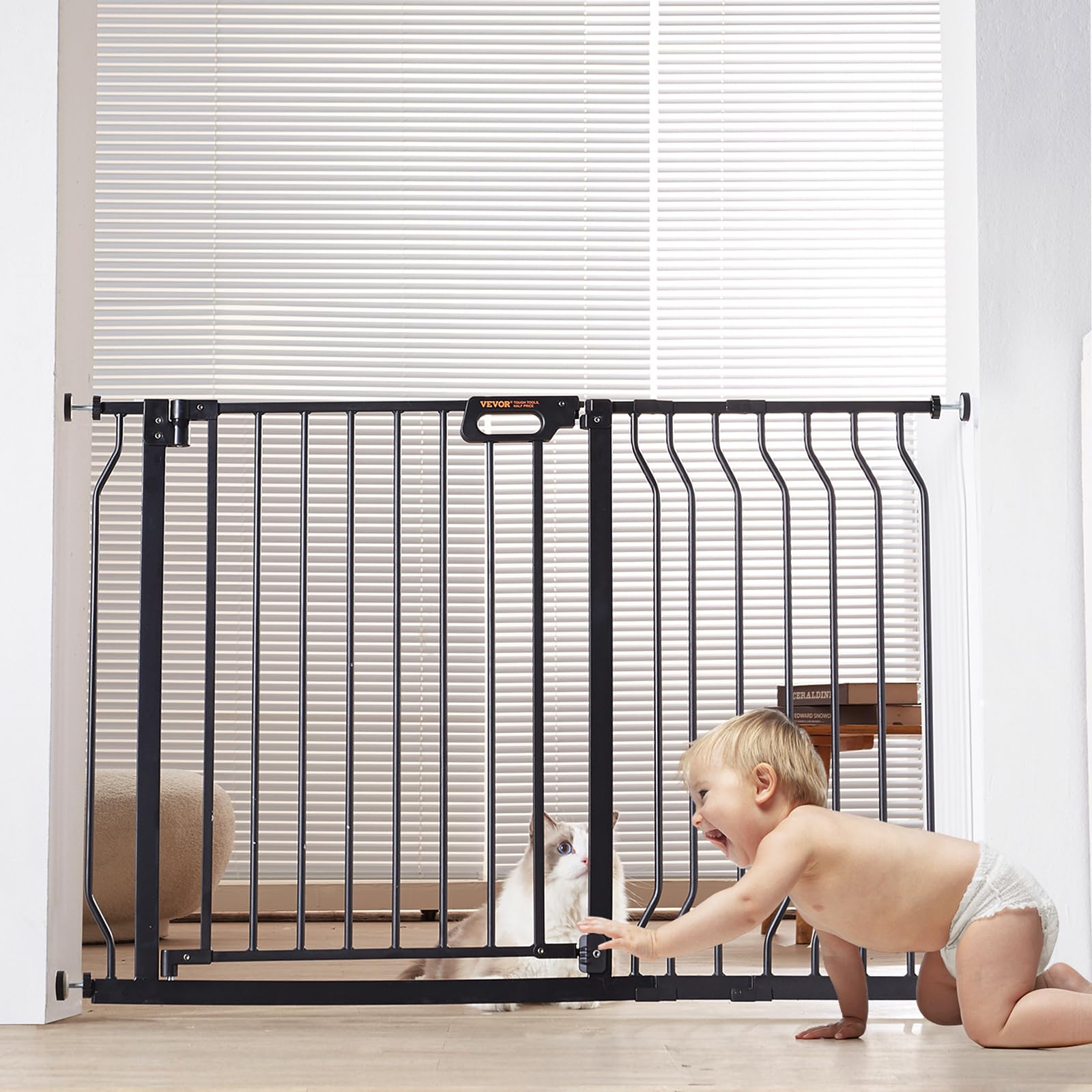 VEVOR 29.5-46.4 Extra Wide Safety Gate for Stairs, Auto Close Dog Gate for The House, Easy Install Pressure Mounted Pet Gates fo