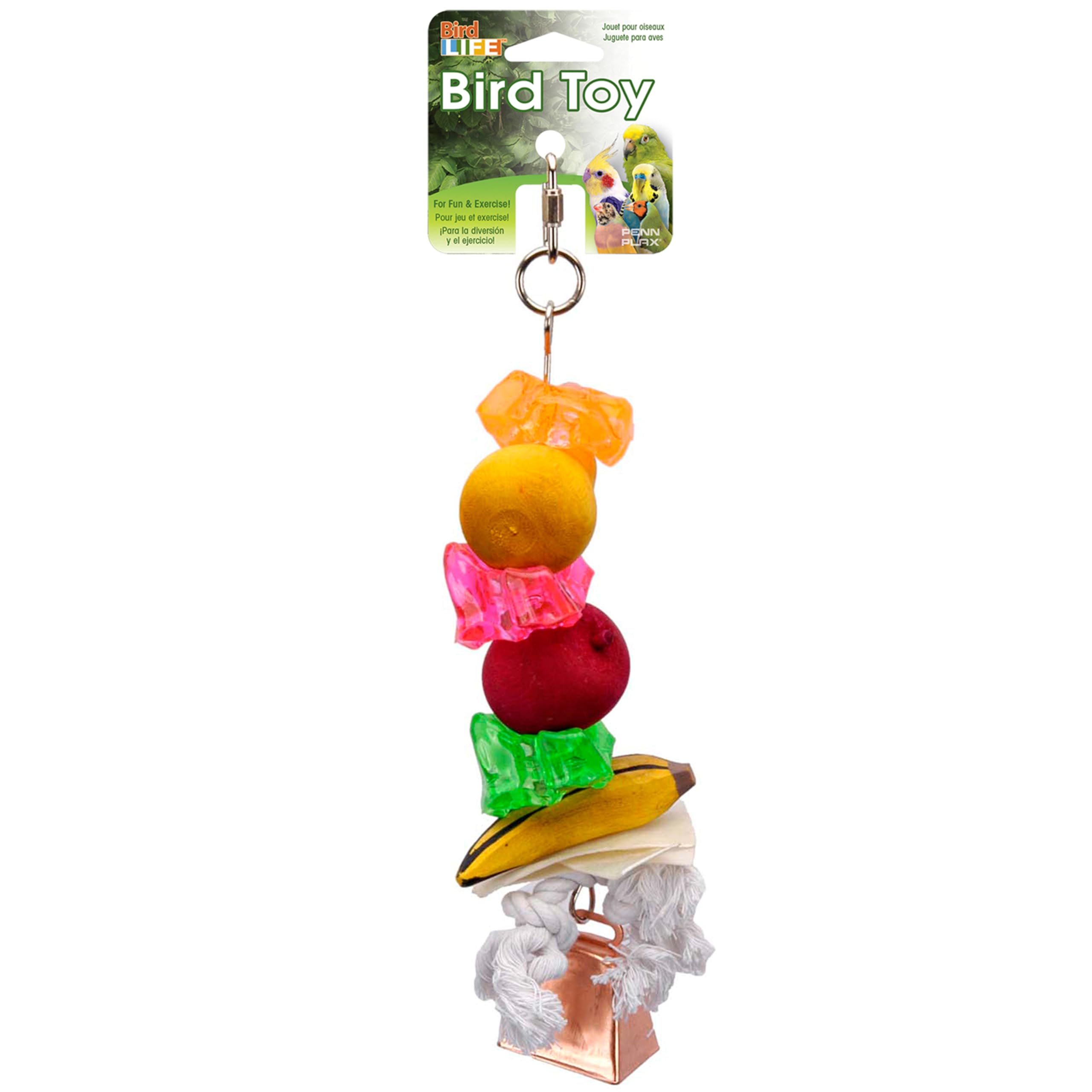 Penn-Plax Bird-Life Fruit Kabob Bird Toy With Bell – Various Textures, Materials, And Colors – Great For African Greys, Medium Birds, And Small Parrots – Large