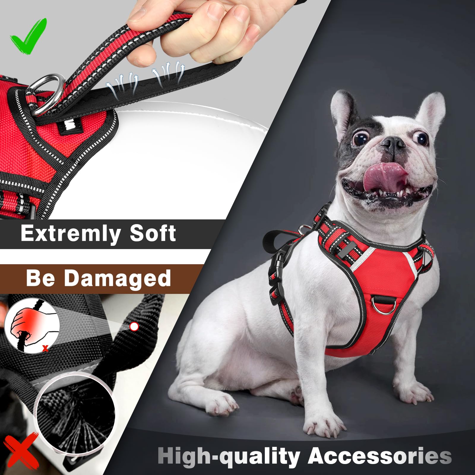 Winsee Service Dog Vest No Pull Dog Harness With 7 Dog Patches, Reflective Pet Harness With Durable Soft Padded Handle For Training Small, Medium, Large, And Extra-Large Dogs (X-Large, Red)