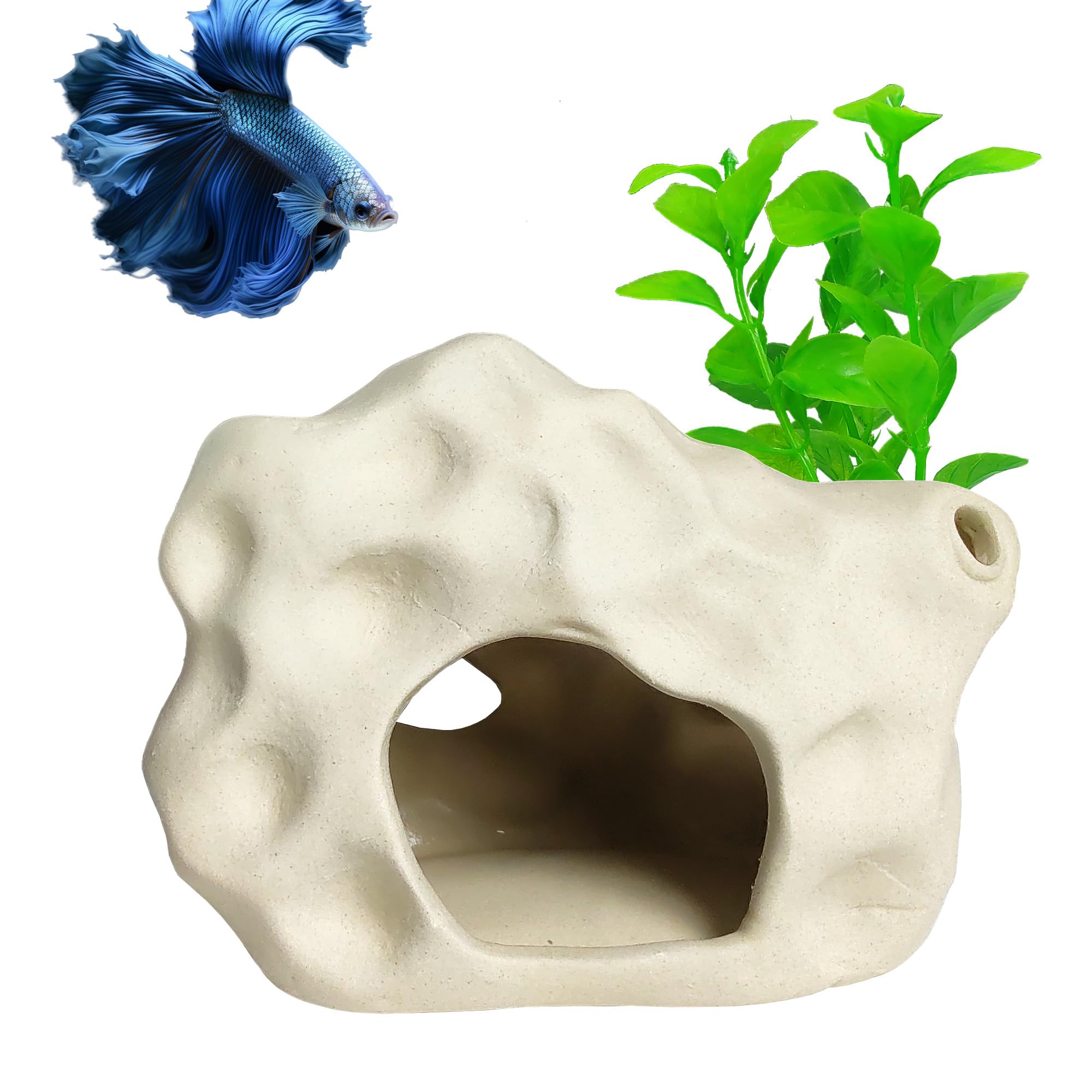 SpringSmart Aquarium Decor Rock Cave for Fish Shrimp Turtle Crab, Betta Fish Tank Decorations Ceramic Hiding Stone, Fish Bowl La