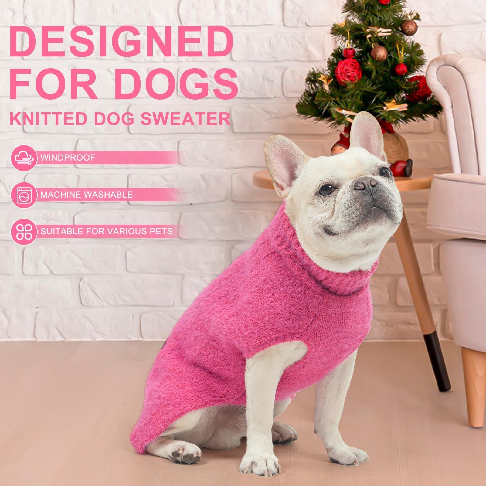 Beautyzoo Small Dog Sweater -Turtleneck Knitted Dog Sweaters For Dogs Puppy Girls Boys, Winter Dog Clothes Cable Knitwear With L