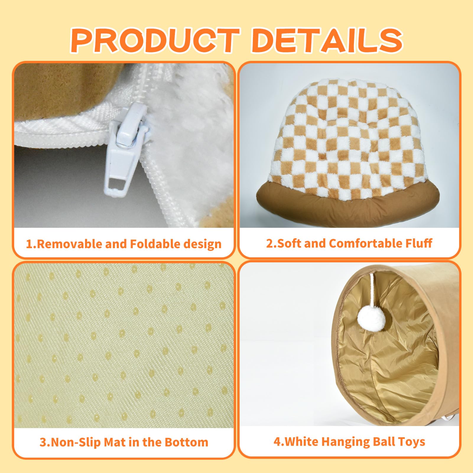 Greatbond Bunny Tunnel Bed, 2-In-1 Collapsible Tunnel Tubes Rabbit Toys, Bunny Hideout With Removable Bed Mat For Cats, Kittens,