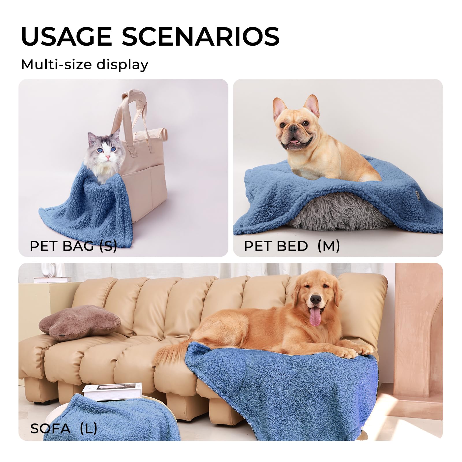 Luciphia 1 Pack 3 Calming Dog Blanket Fluffy Premium Fleece Pet Blankets Soft Sherpa Throw For Dogs Puppy Cat Haze Blue Medium (