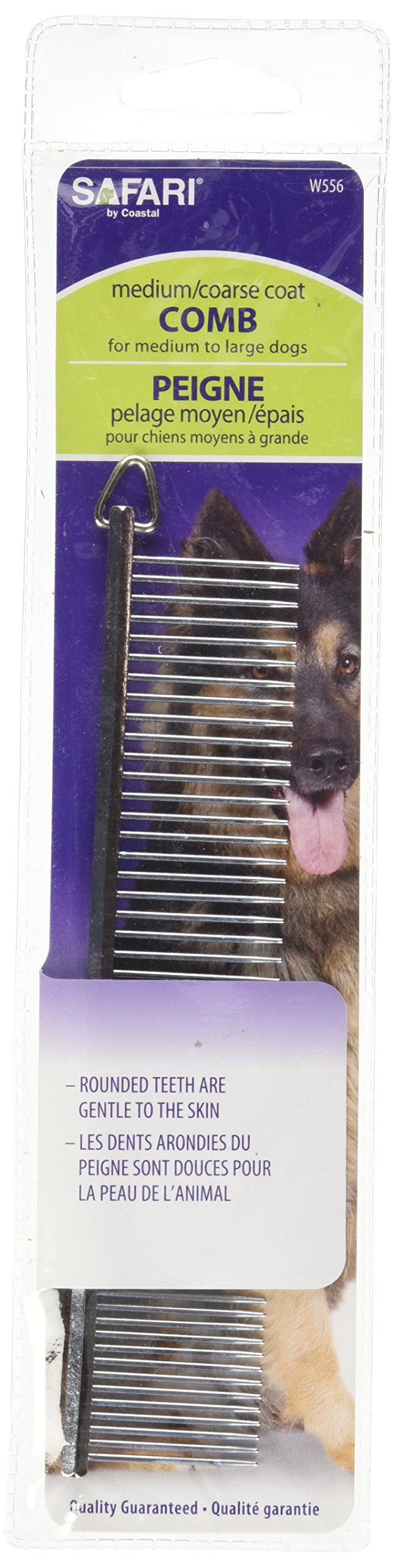 Coastal Pet Safari Dog Grooming Comb For Medium And Coarse Coats - Extra-Long Rotating Teeth - Undercoat Rake For Coarse Coats - 7 1/4'