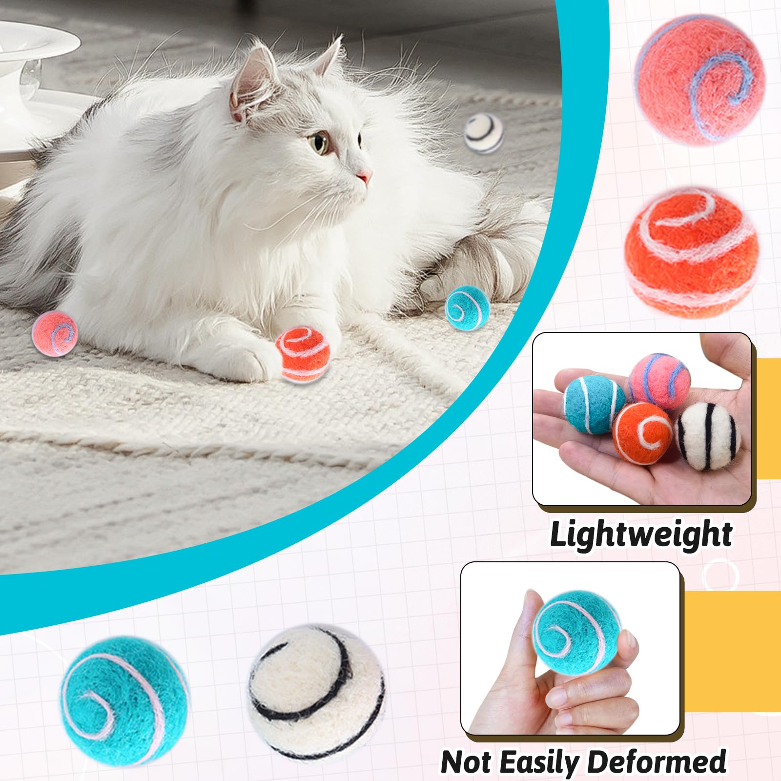 Andiker 4Pcs Wool Cat Balls, 1G Lightweight Soft 1.18 Inches Planet-Shape Funny Cat Balls Interactive Cat Toys For Indoor Cats K