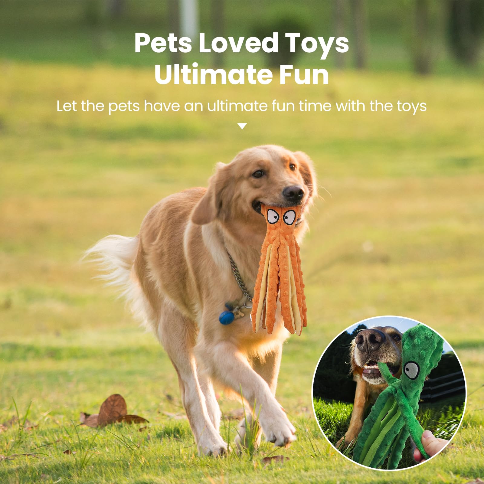 Hgb Squeaky Dog Toys - Octopus No Stuffing Crinkle Plush Large Dog Toys To Keep Them Busy For Puppy Teething Chewing, Pet Suppli
