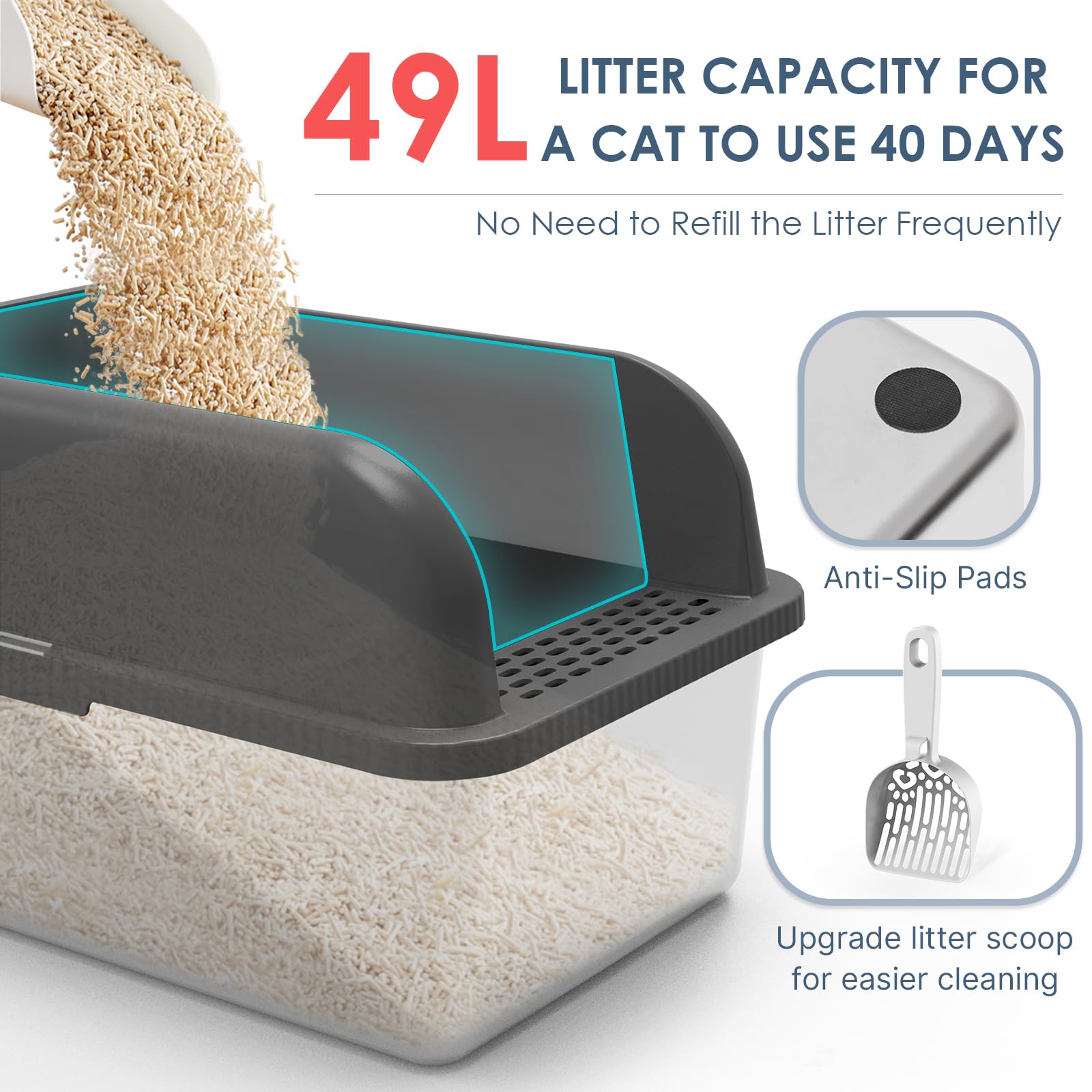 Suzzipaws 8 Deep Stainless Steel Litter Box with Lid Extra Large Cat Litter Box for Big Cats XL Metal Litter Pan Tray with High