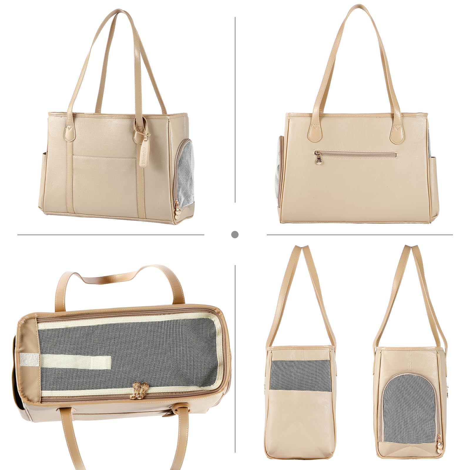 Monanller Stylish Dog Purse Carrier, Leather Pet Carrier Bag For Small Dogs Cats Puppy, Airline Approved Soft-Sided Carrier Ivor