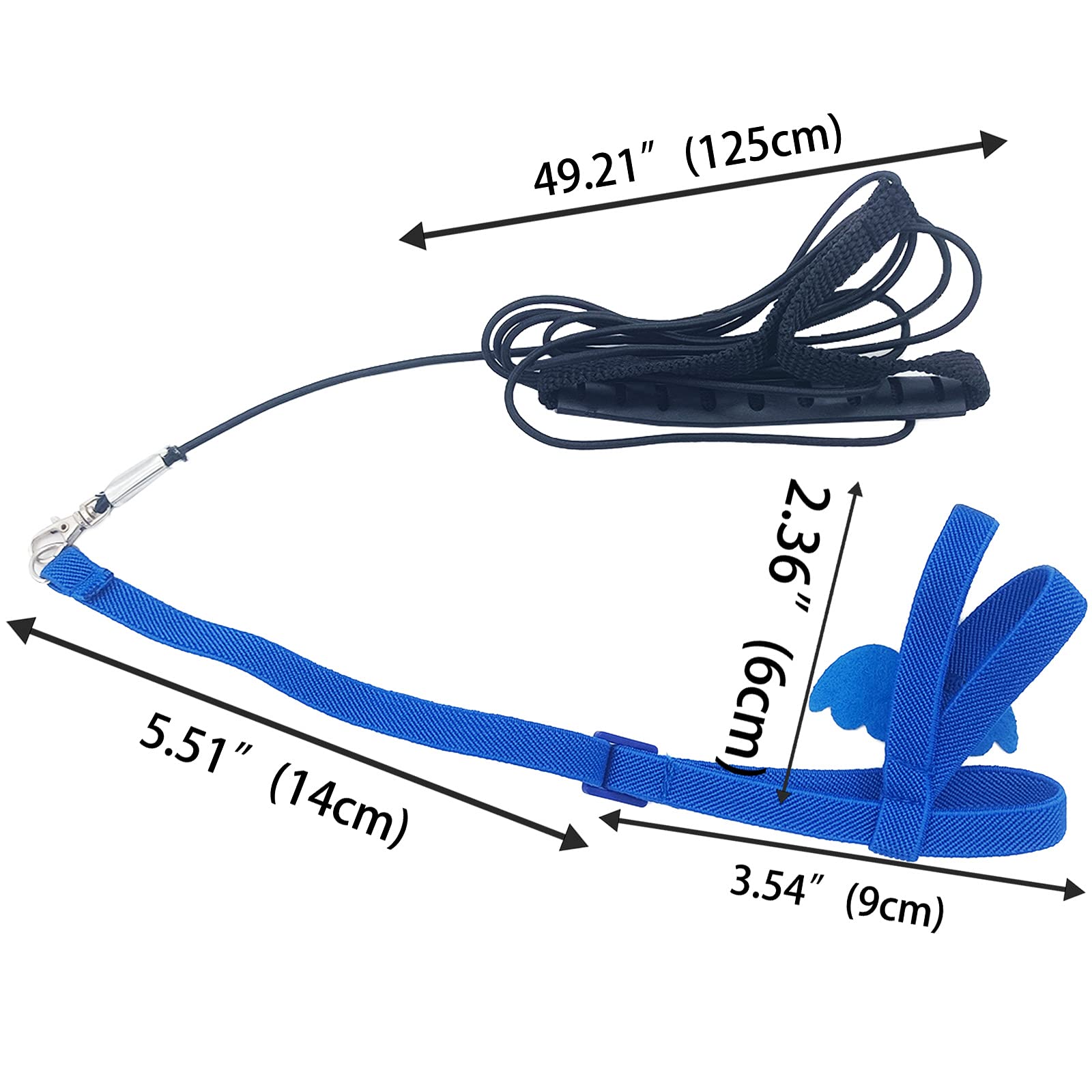 Dnoifne Pet Parrot Bird Harness And Leash, Adjustable Training Design Anti-Bite, Bird Nylon Rope With Cute Wing For Parrots, Suitable For Alexandrine, Scarlet, Keck, Mini Macaw & Same Size Bird (Blue)