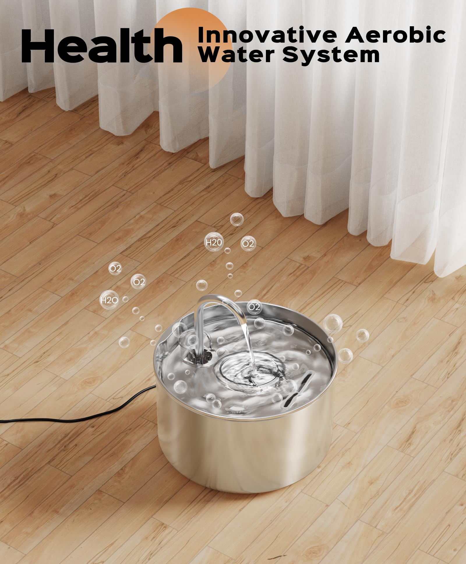 Cat Water Fountain Stainless Steel + 6 Filters + 3 Sponges - Pet Water Fountain 24/7 Keep The Water Fresh 74Oz Capacity Ultra-Qu