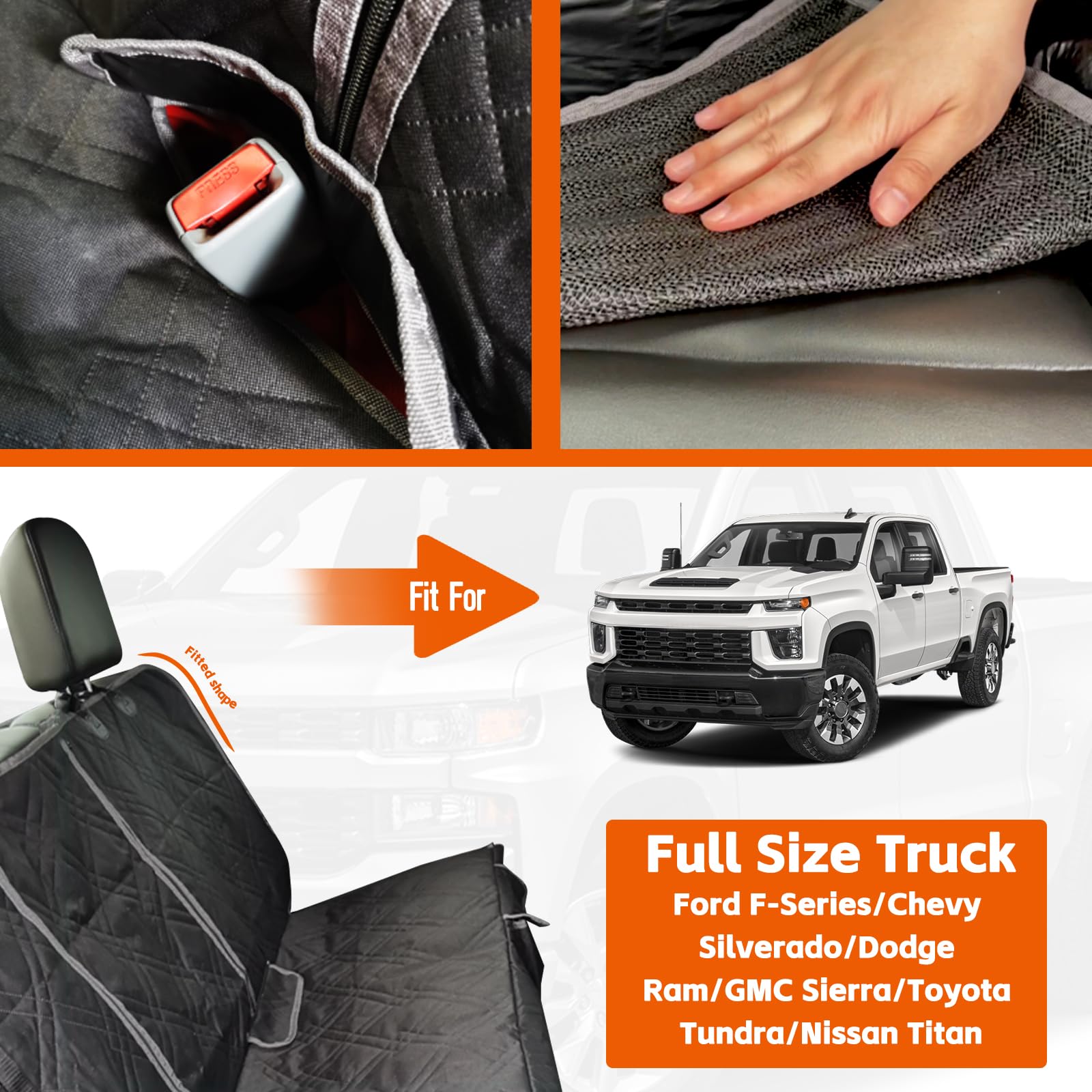 Kistrba Dog Car Seat Cover Compatible With Full-Size Truck, Ford F150/250/350 Chevy Silverado Dodge Ram 1500 2500 3500, 600D Oxf