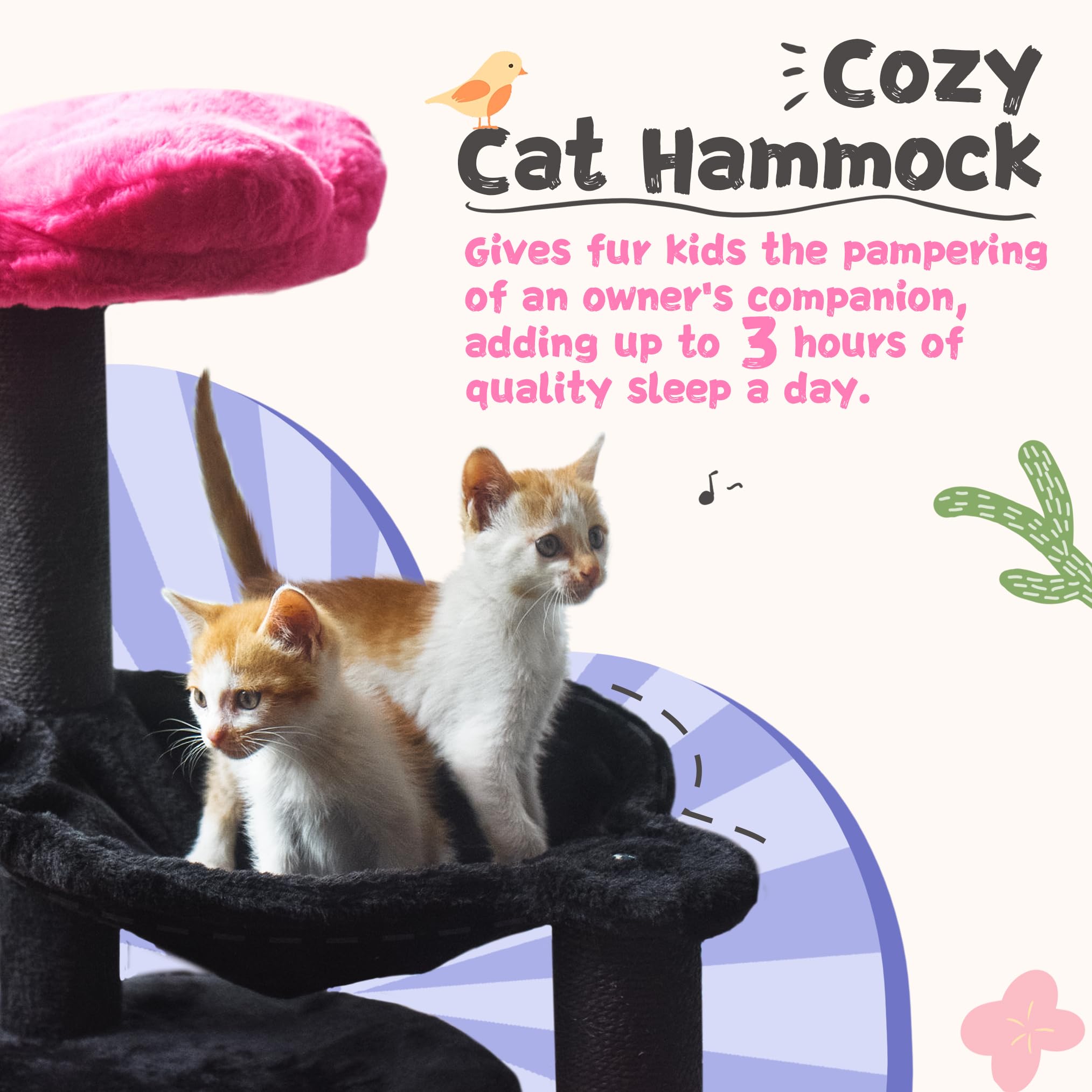 Fantasreen Cat Tree 33.5'' Black Pink Flower Cat Tower For Indoor Cats Cat Scratching Post With Comfy Hammock For Kittens Adult