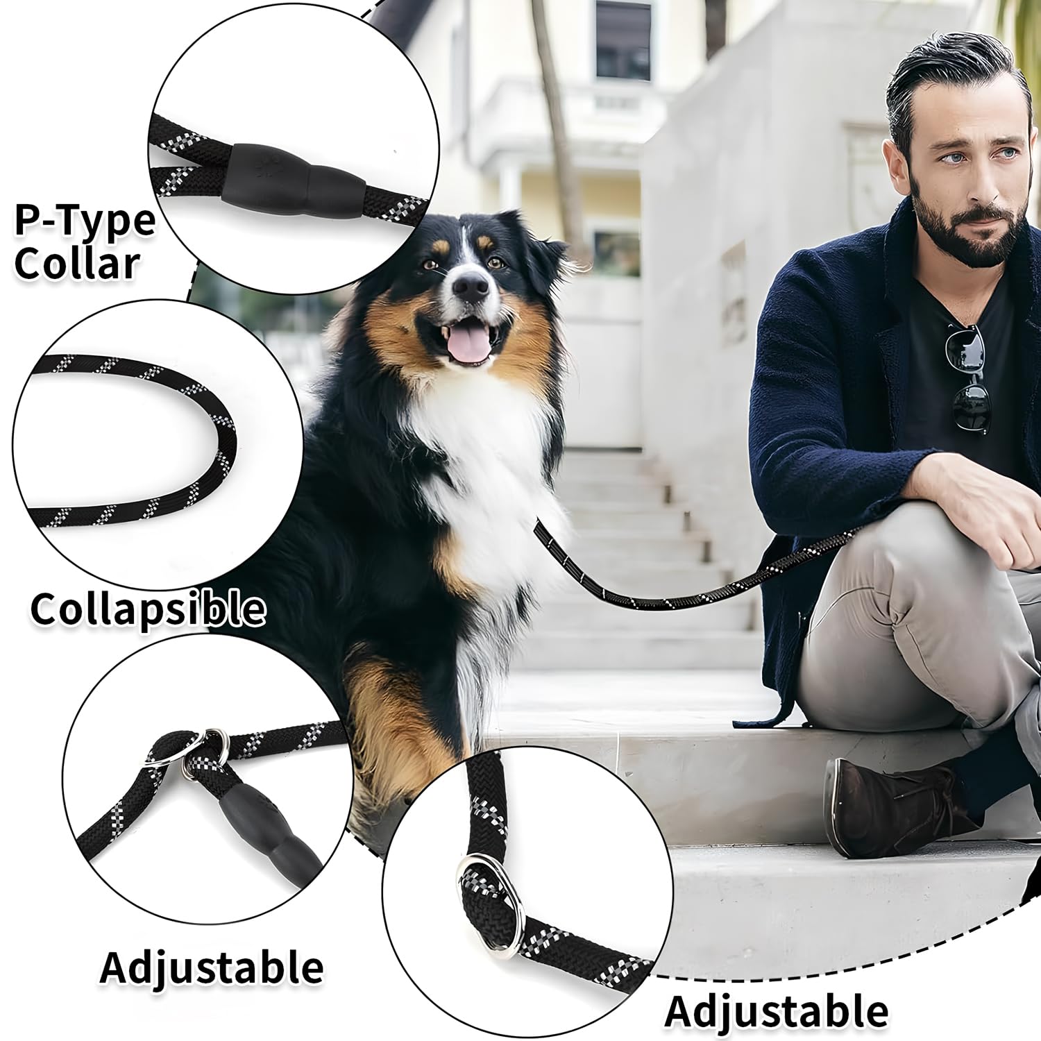 Slip Leads For Dogs,No Pull Dog Training Leash For Large,Medium Dogs,Heavy Duty Slip Leash,High Reflectivity At Night(Black)