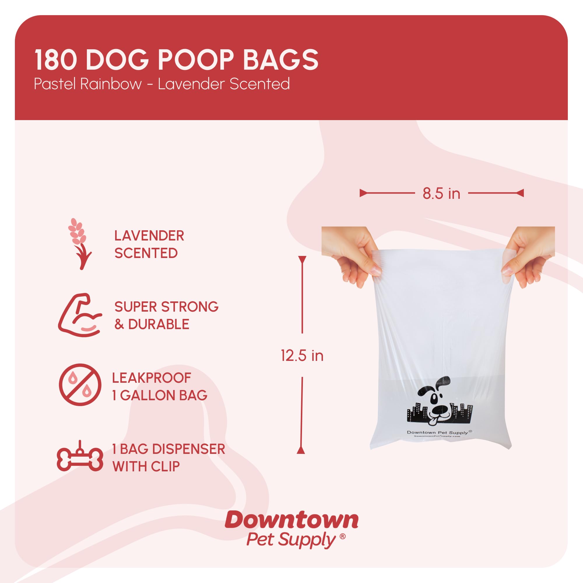 Downtown Pet Supply Scented Poop Bags For Dogs With Dispenser, 180 Count - Leak-Proof Dog Waste Bags And Bone-Shaped Dog Poop Ba