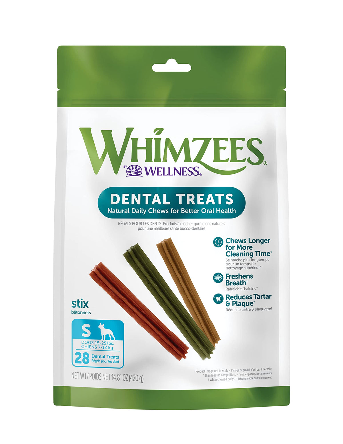 Whimzees By Wellness Dental Chews For Dogs, Natural, Long Lasting Treats For Cleaner Teeth & Fresher Breath, Grain Free & Hypoal