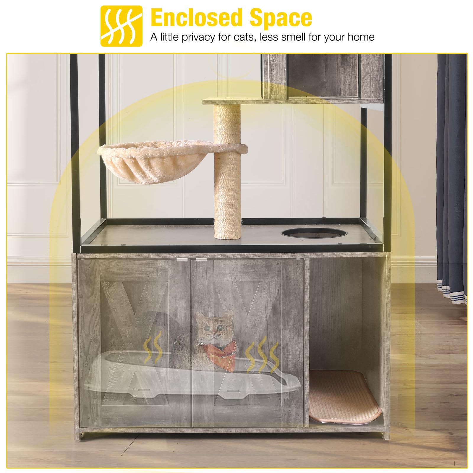 Aivituvin Cat Litter Box Enclosure, Litter Box Furniture Hidden, Wooden Cat Washroom Furniture, Indoor Cat House With Condo, Ham