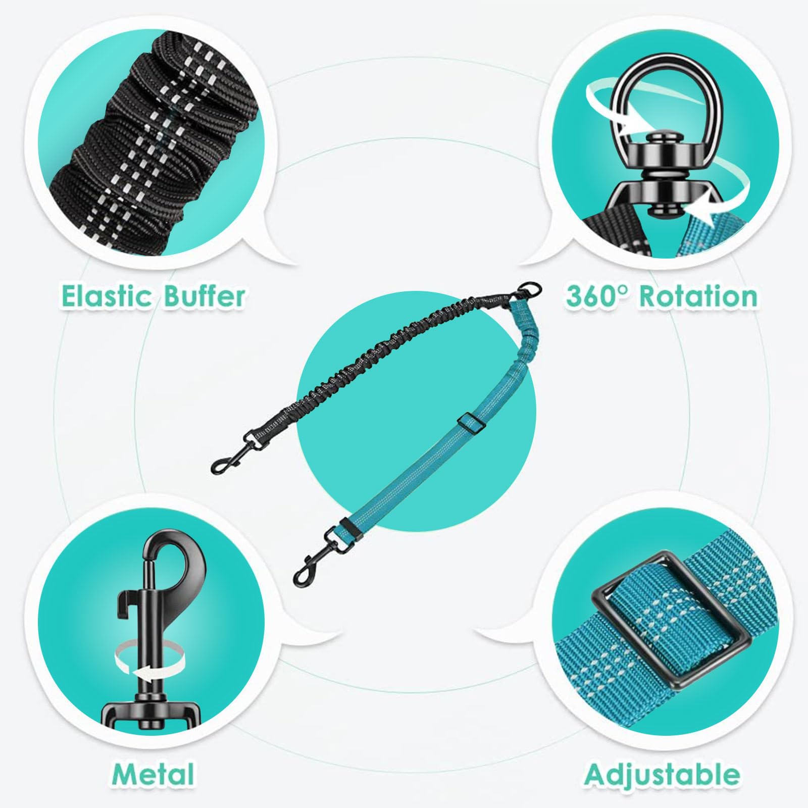 Akeishe Double Dog Leash For Two Dogs - 2-In-1 Upgraded Double Leash For Two Dogs With Adjustable Strap & Shock Absorbing Bungee