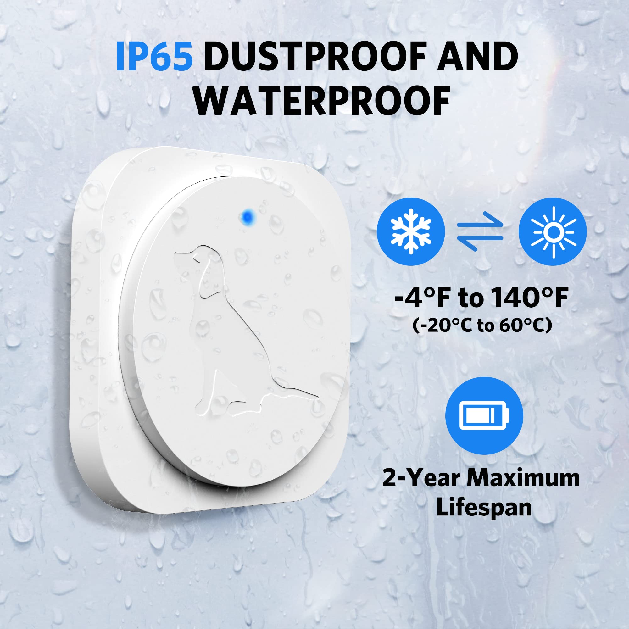 Hathever Dog Door Bell - Wireless Potty Training Doorbell, 1000ft Range, CD Quality Sound, White, Model PB-11B