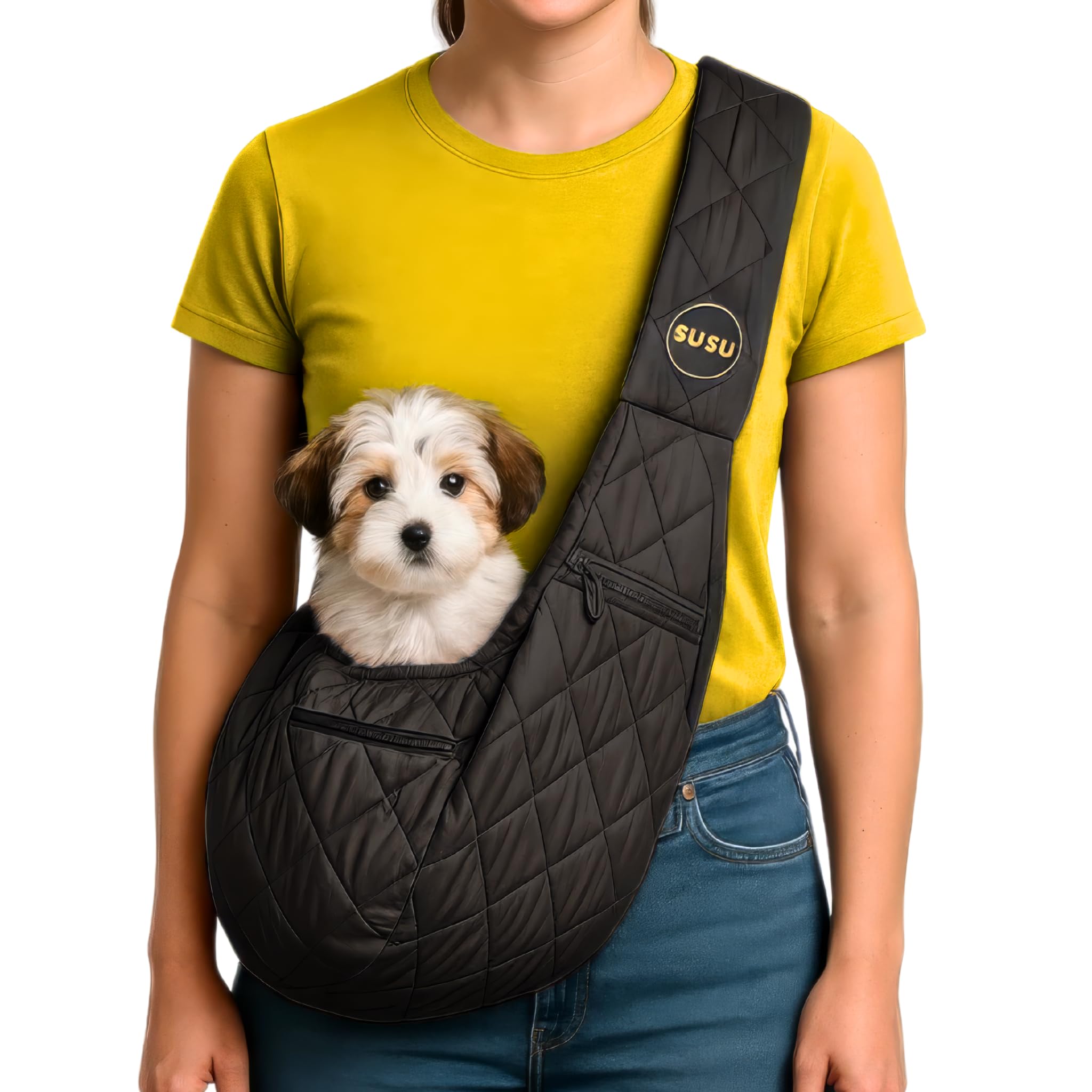 Susu Pet Co. Cat Sling Carrier - Hands-Free Cat Sling & Small Dog Carrier Sling Bag Up To 10 Lbs, Parachute-Grade Nylon, 4 Wide 