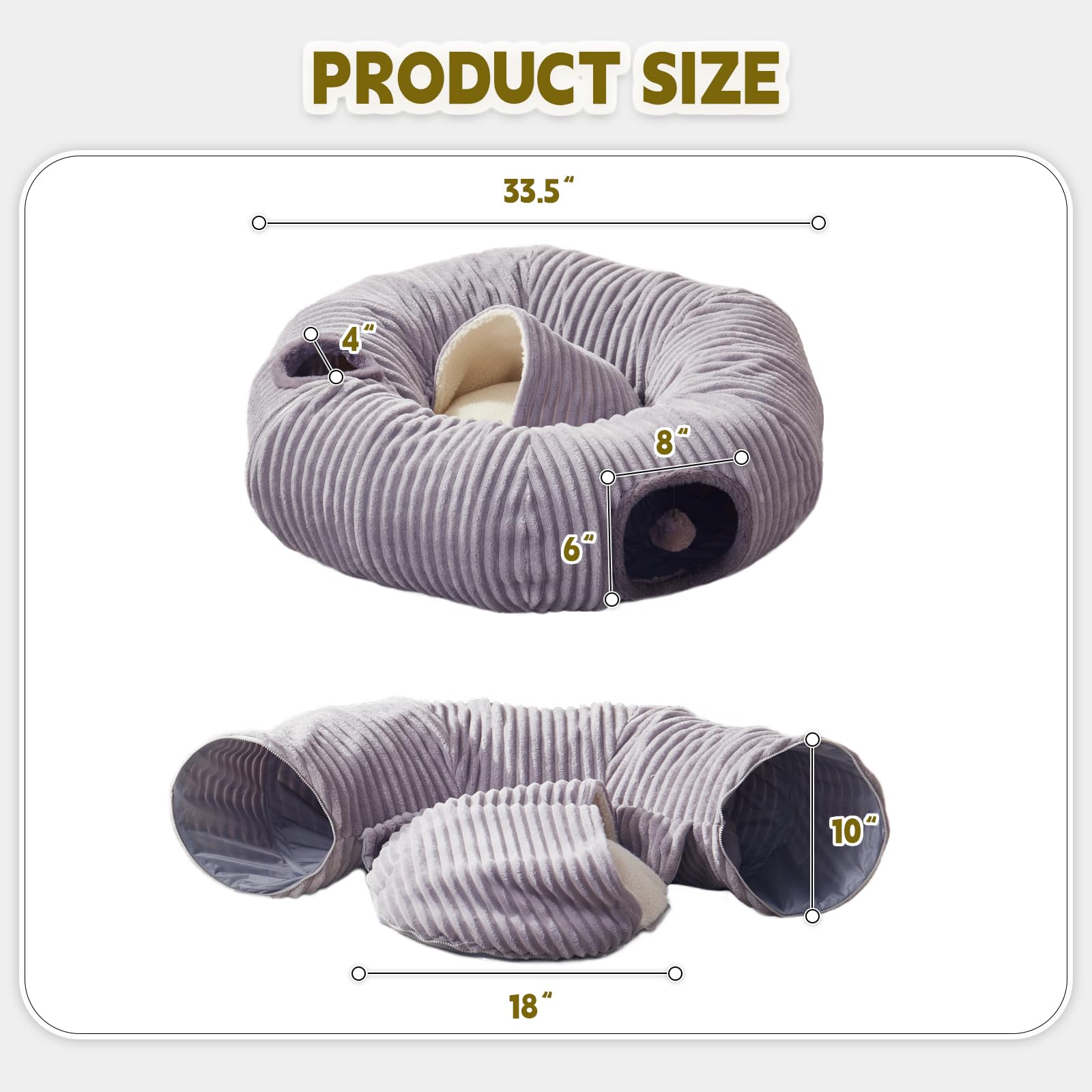 Large Cat Tunnel Bed for Indoor Cats,Cat Donut Tunnel Toy with Washable Circle Cushion,Blackout Tent, Multifunctional Playground