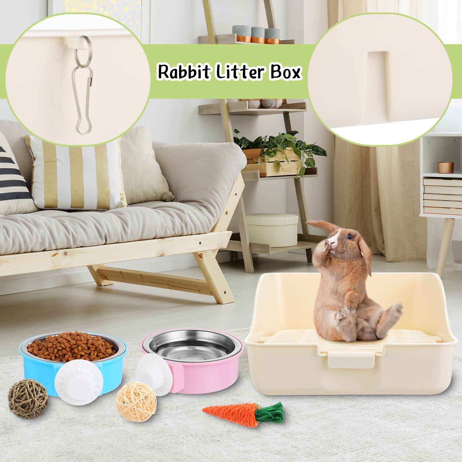 Reallnaive 15 Pcs Rabbit Starter Kit Small Litter Box Animal Grooming Kit Bunny Toys Bowl Blankets With Cleaning Set For Guinea