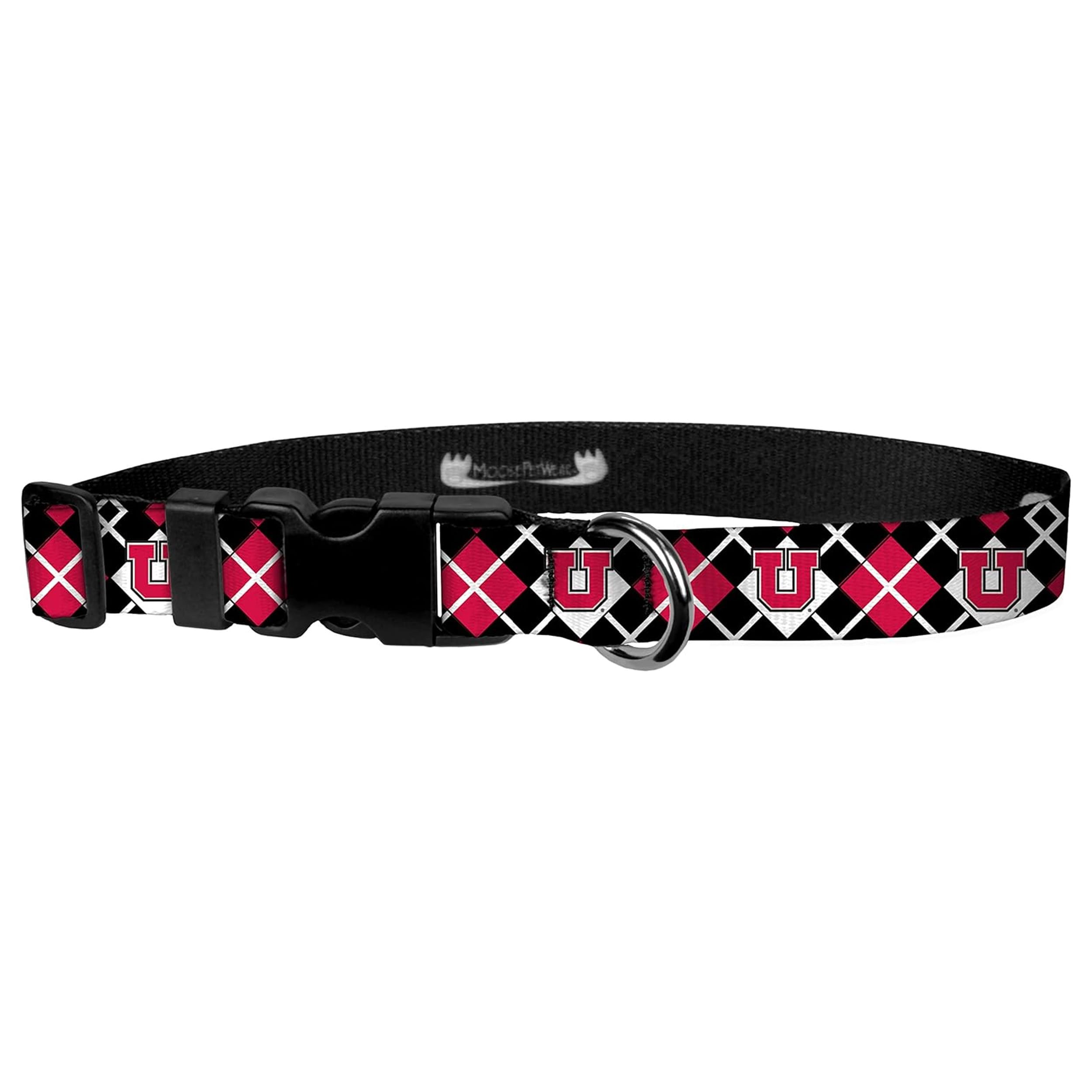 Moose Pet Wear Dog Collar – University Of Utah Utes Adjustable Pet Collars, 1'/Large, Argyle