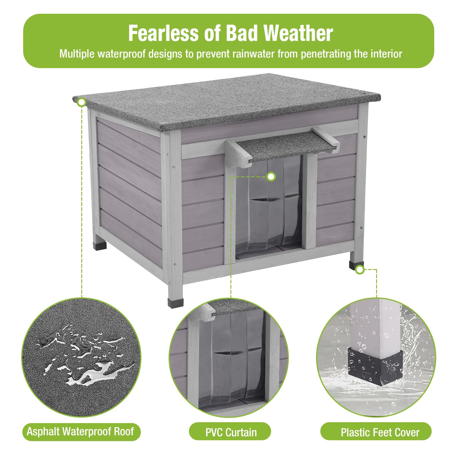 Gutinneen Outdoor Cat House With Insulated Wooden Outside Feral Cat Shelter Rabbit Hutch Bunny Cage Guinea Pig Habitat Weatherpr