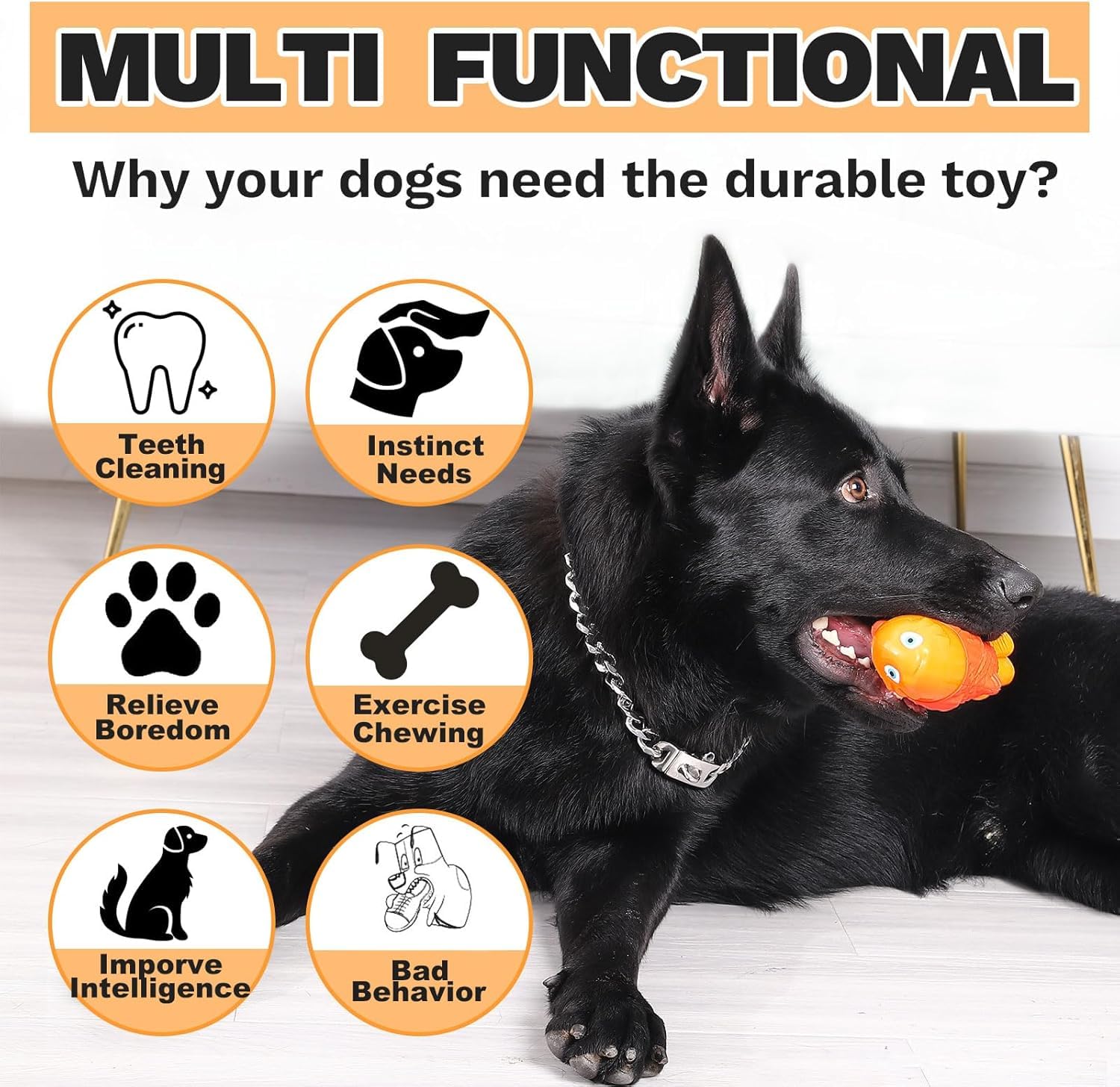 WinTour Indestructible Dog Toys for Aggressive Chewers, Durable Nylon, Squeaky, for Medium & Large Breeds, Orange, Model WTOF01