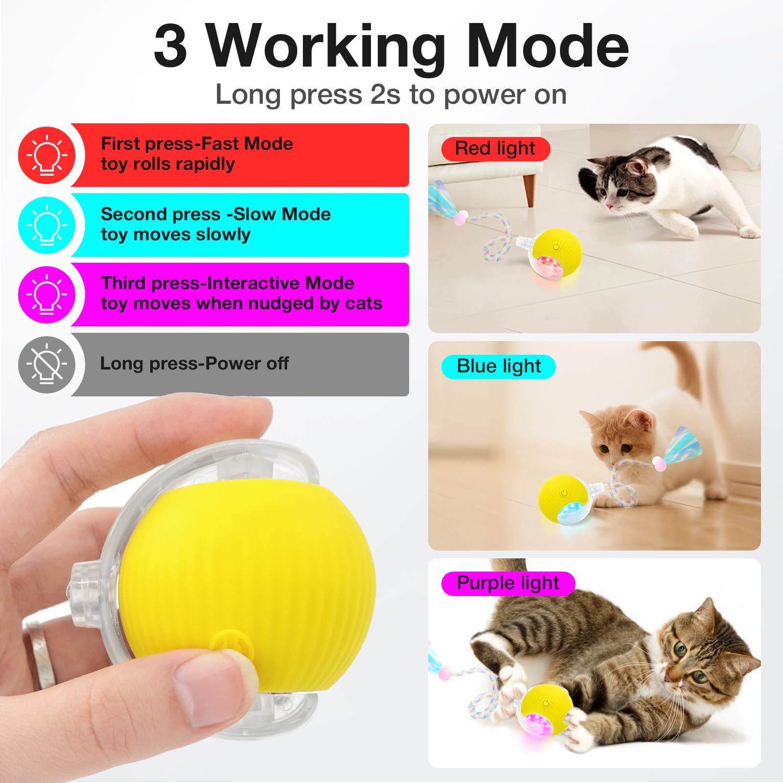 Yopoll Interactive Cat Ball Toy For Indoor Cats, Electric Cat Rolling Moving Ball With Feather Tail, Smart Chase Kitty Cats Toys