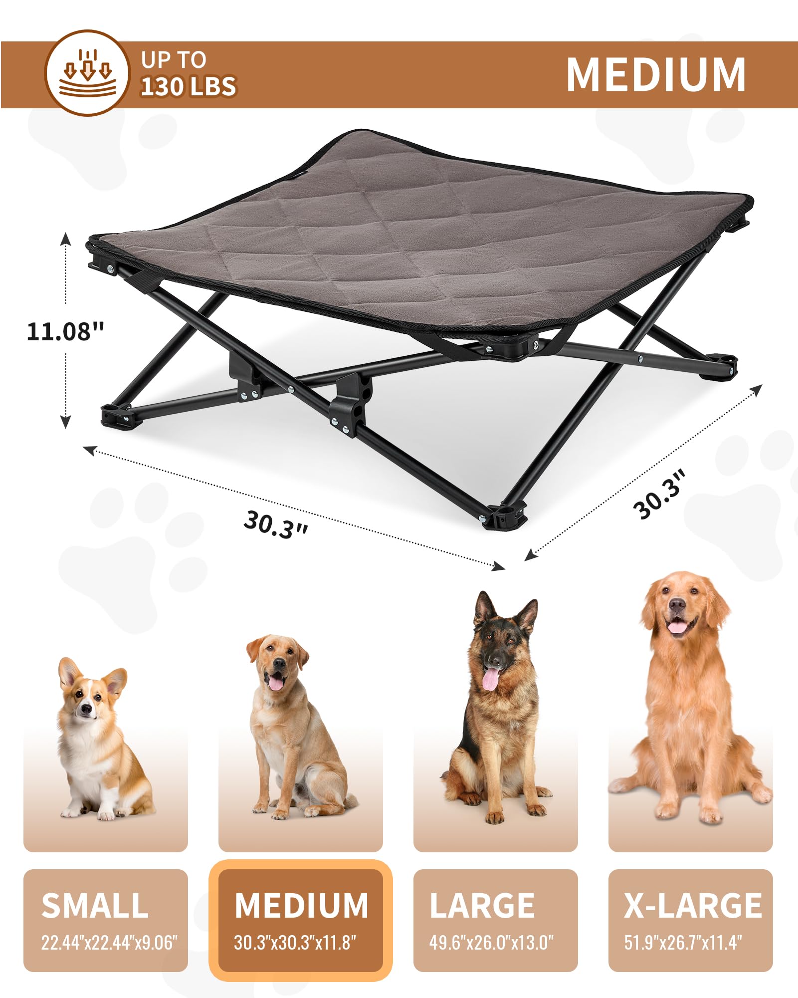 Kingcamp Elevated Dog Bed For Medium Dogs, Outdoor Raised Cooling Pet Cot Bed With Washable Breathable Mesh & No-Slip Feet Perfe