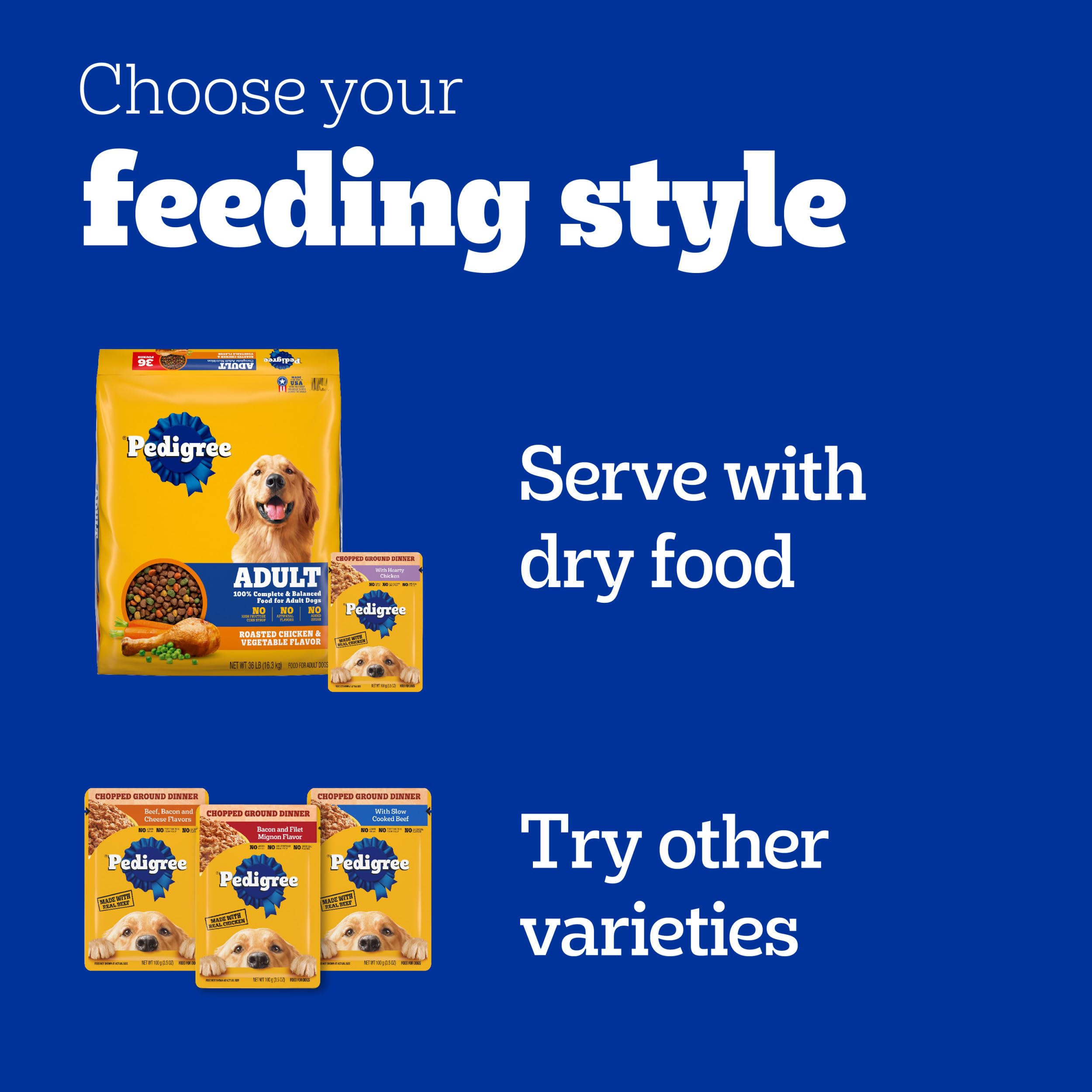 PEDIGREE CHOPPED GROUND DINNER Adult Soft Wet Dog Food With Hearty Chicken, 3.5 oz Pouches, 16 Pack