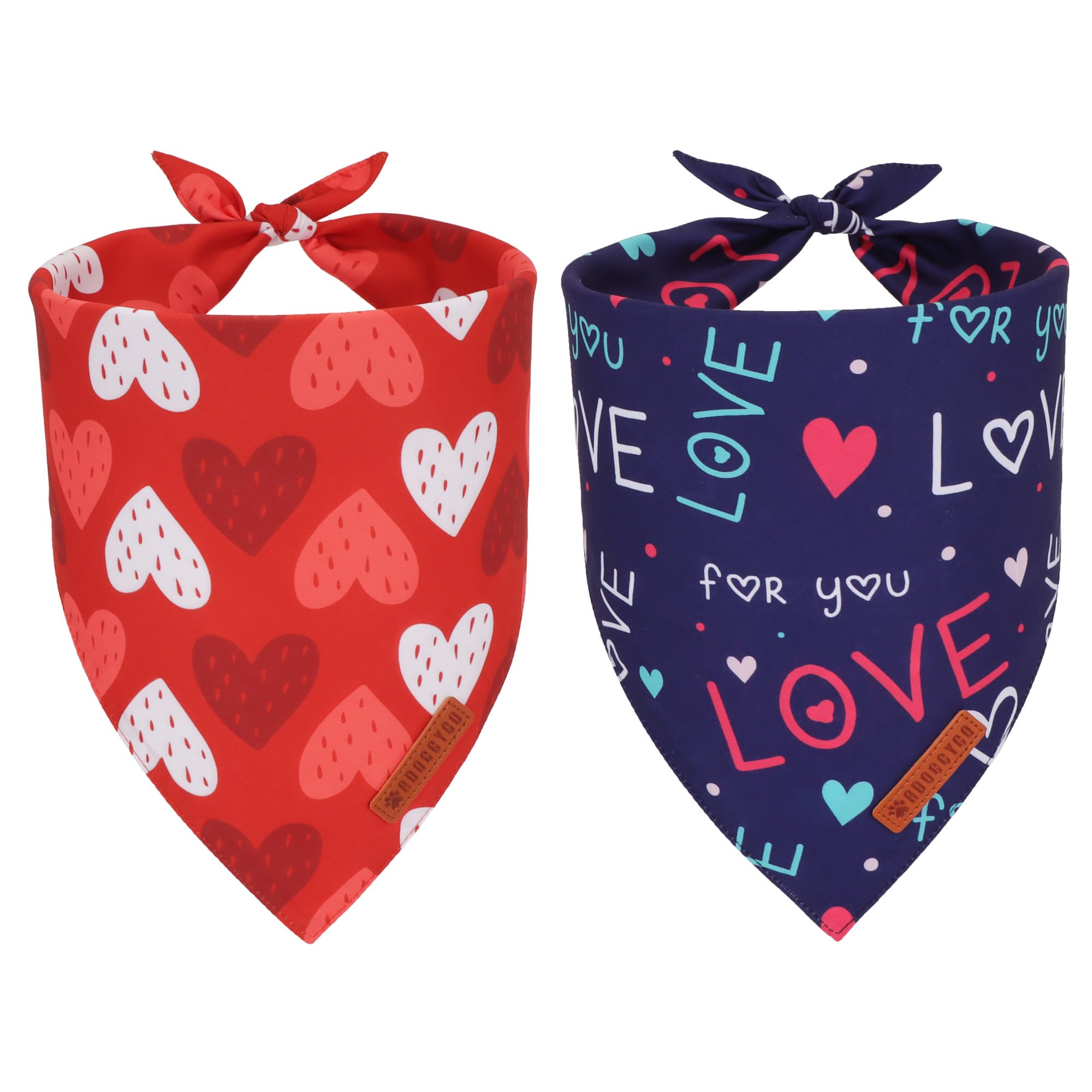 ADOGGYGO Valentine Dog Bandana, Red Blue Heart Love Pet Scarf, Adjustable Fit Pet Valentine Bandanas for Large and Extra Large D