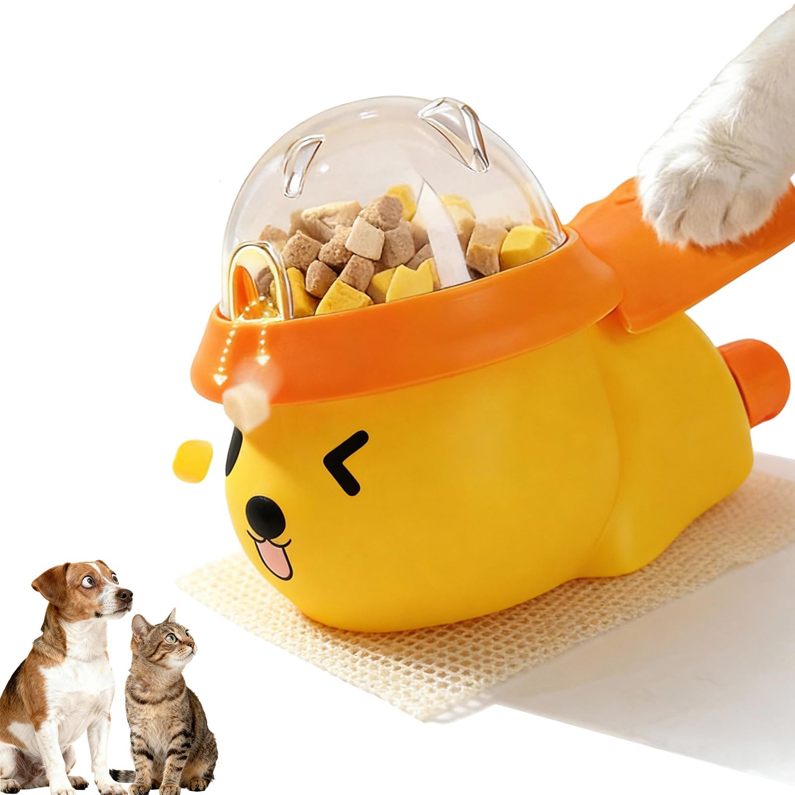 Nocosbily Interactive Dog and Cat Treat Dispenser - Slow Feeder Puzzle Toy for Mental Stimulation (Yellow and Orange)