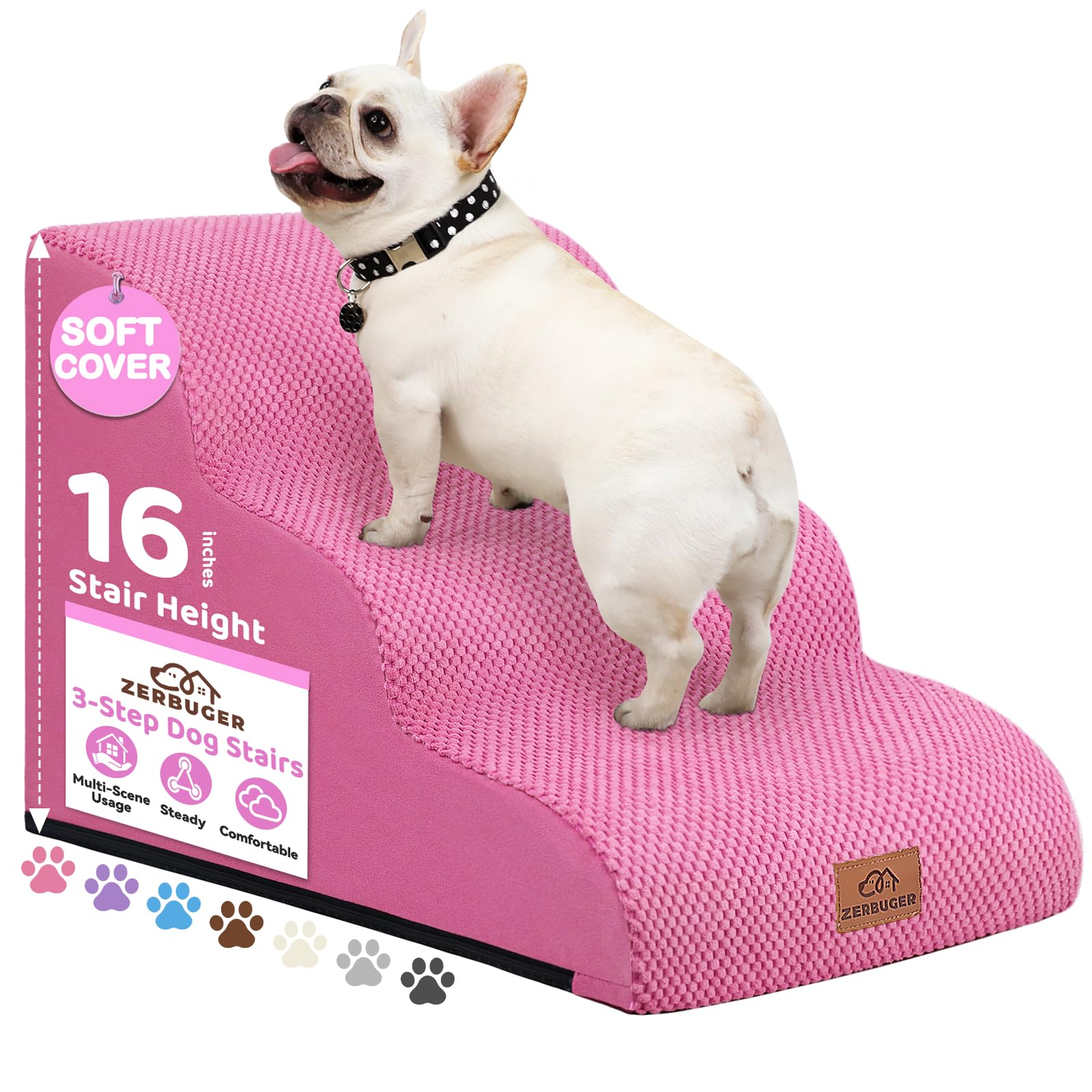 Zerbuger Dog Ramp and Stair for Bed 16 H-20 H,3-Step Cat Stair for Sofa and Chair,4-Step Dog Ramp for High Bed and Window,Durabl