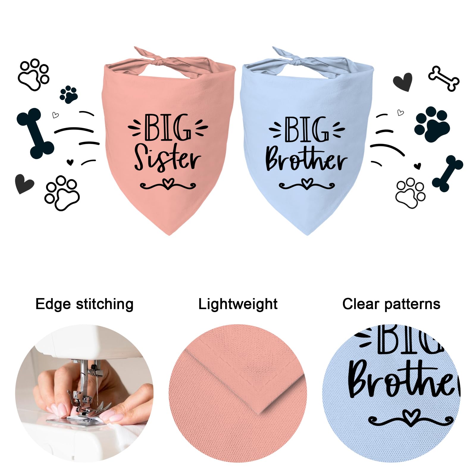 2 Packs Big Sister And Brother Dog Bandana, Pet Triangle Scarf For Small Medium Large Dogs, Baby Announcement Pet Scarf